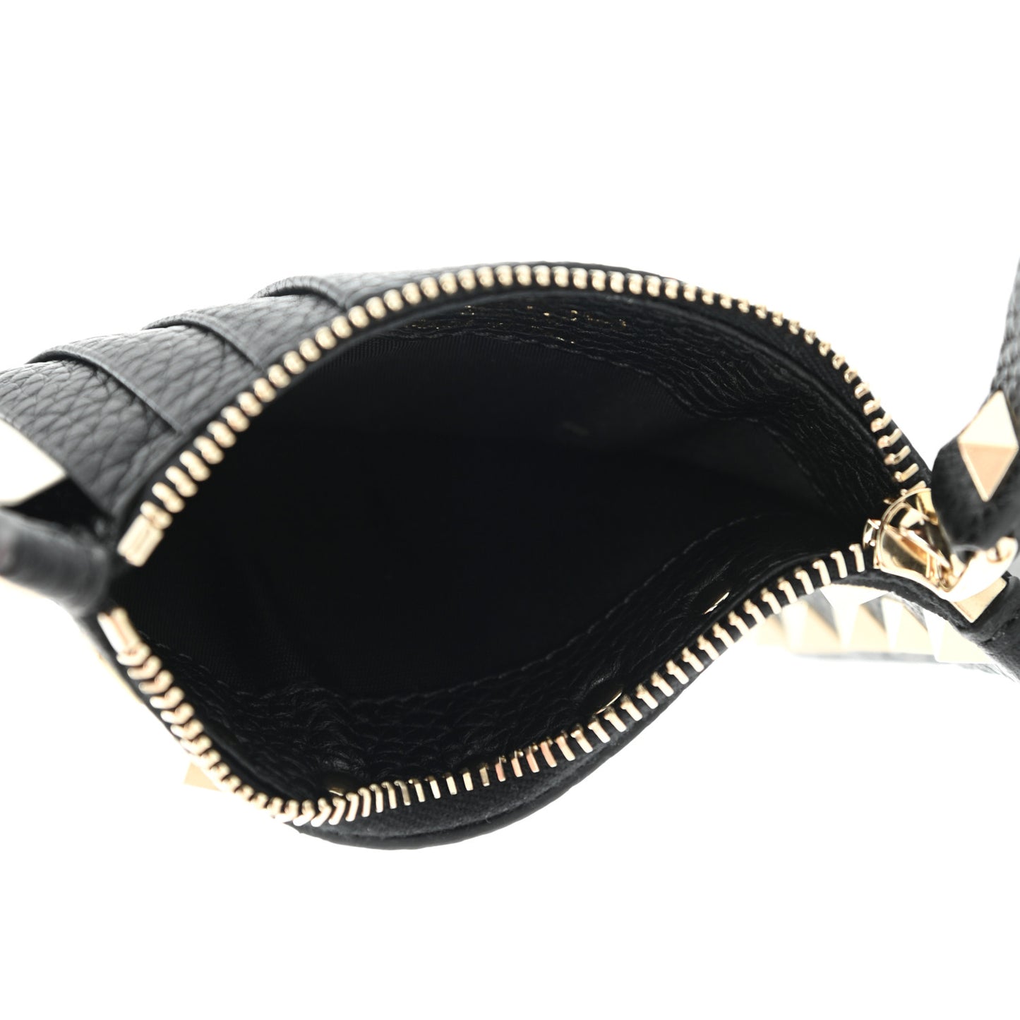 Pebbled Calfskin Rockstud Coin Case Card Holder Black