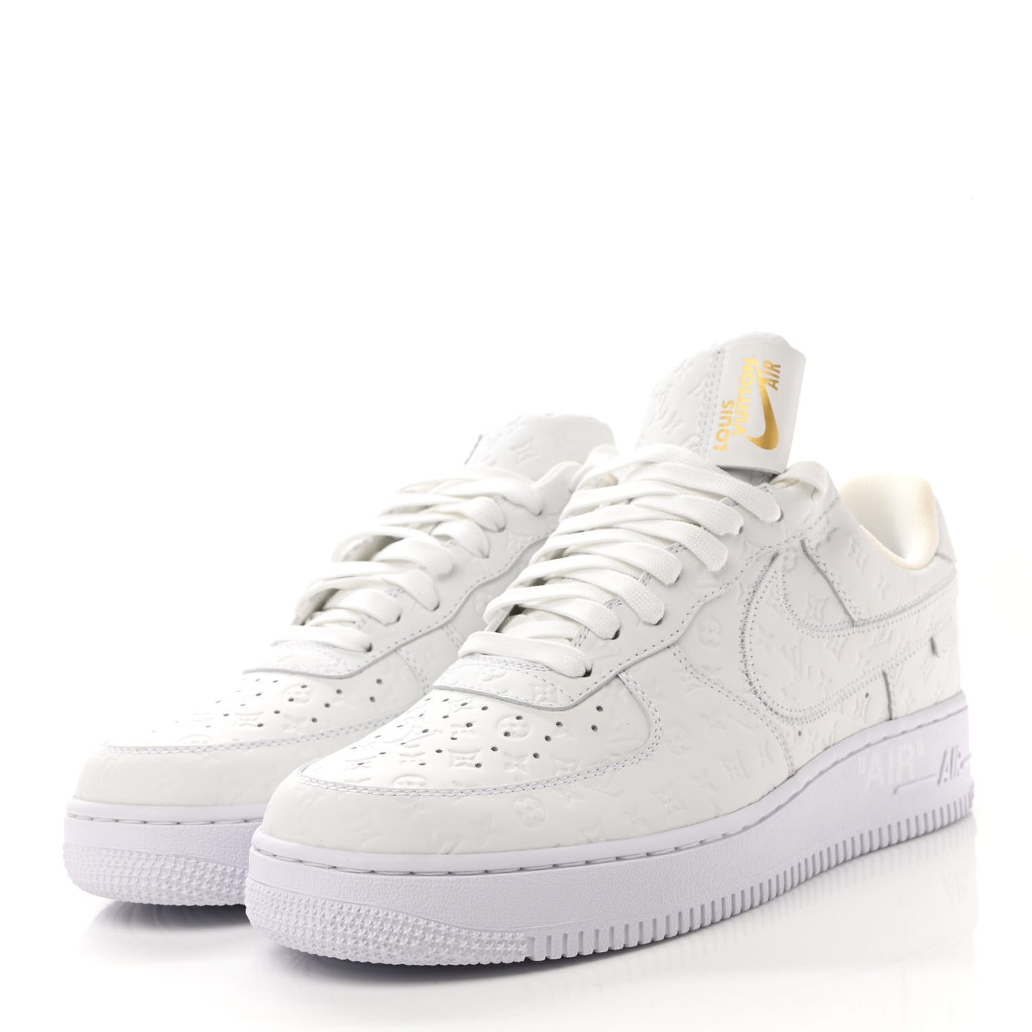X NIKE AIR FORCE 1 Calfskin Monogram Mens Low Top Sneakers 9 White