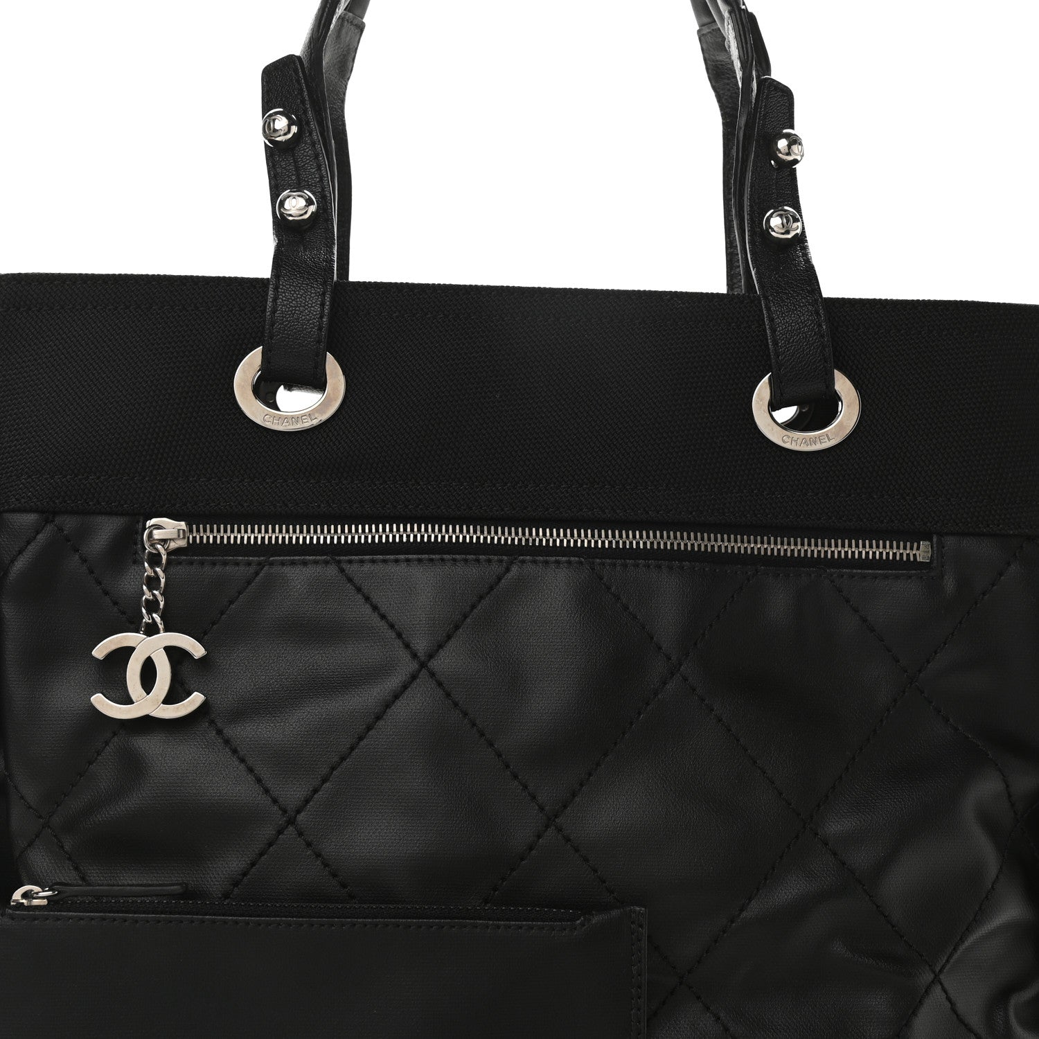 Chanel Coated Canvas Quilted Large Paris Biarritz Tote Black 8 of 10
