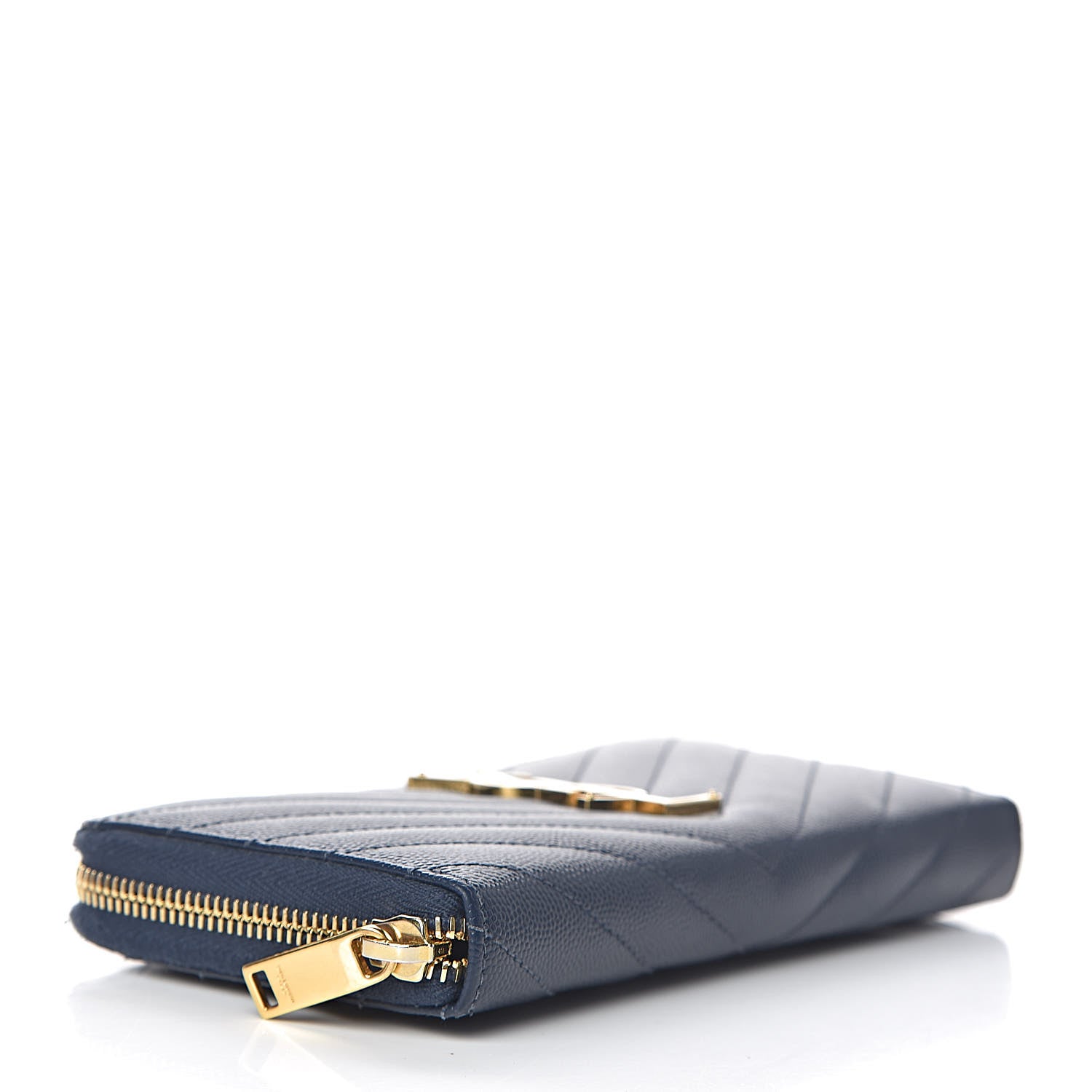 Saint Laurent Grain De Poudre Matelasse Chevron Monogram Zip Around Wallet Navy 4 of 6