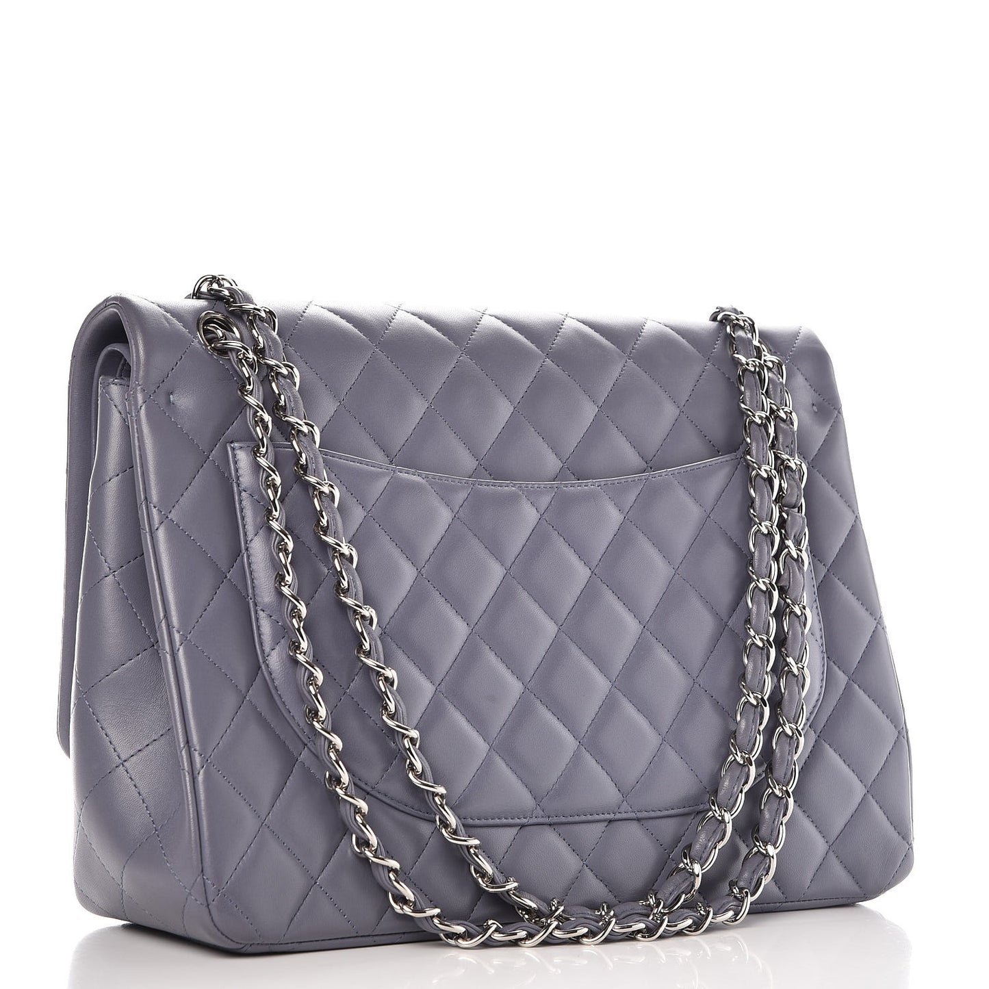 Lambskin Quilted Maxi Double Flap Grey