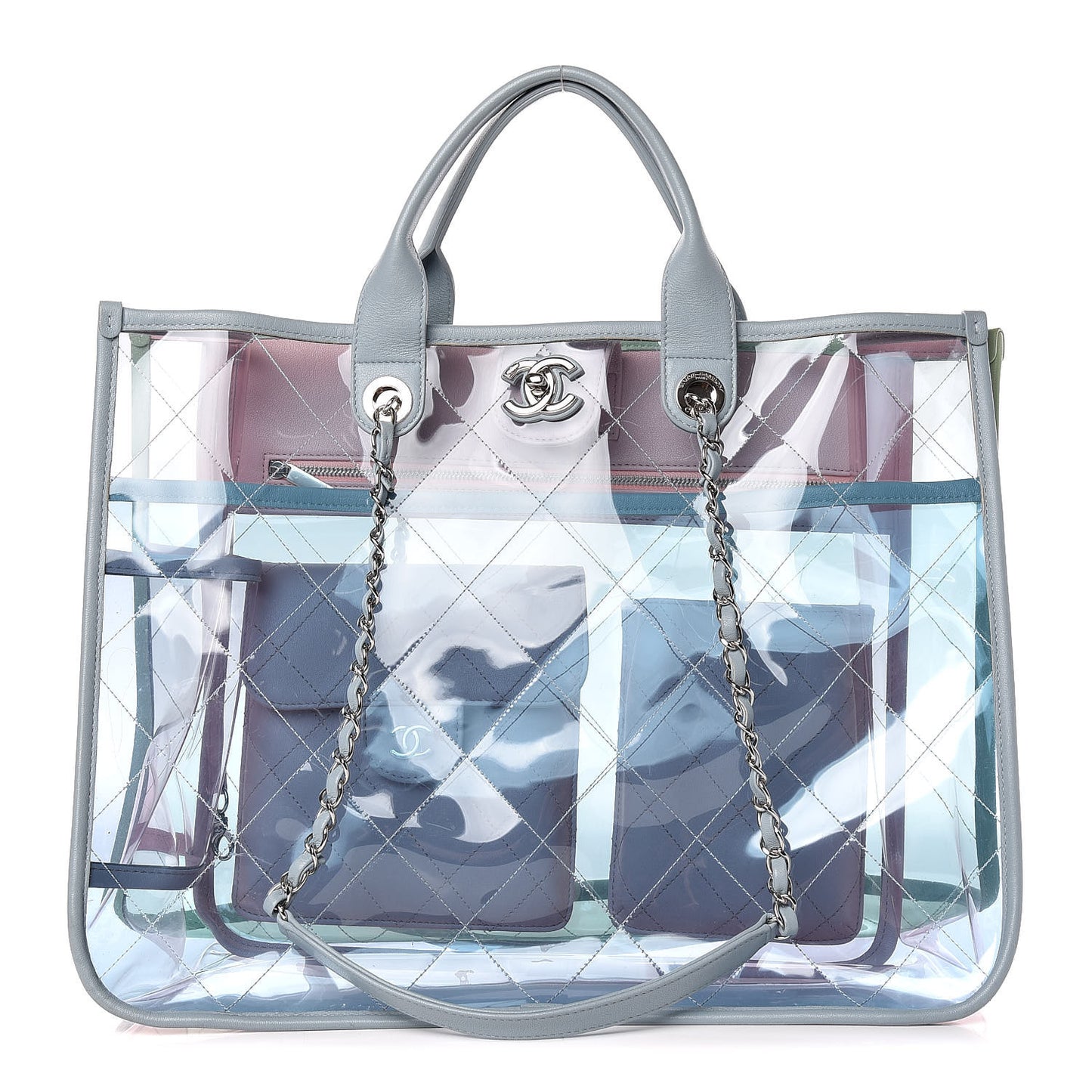 Lambskin PVC Quilted Medium Coco Splash Shopping Bag Blue Green Pink