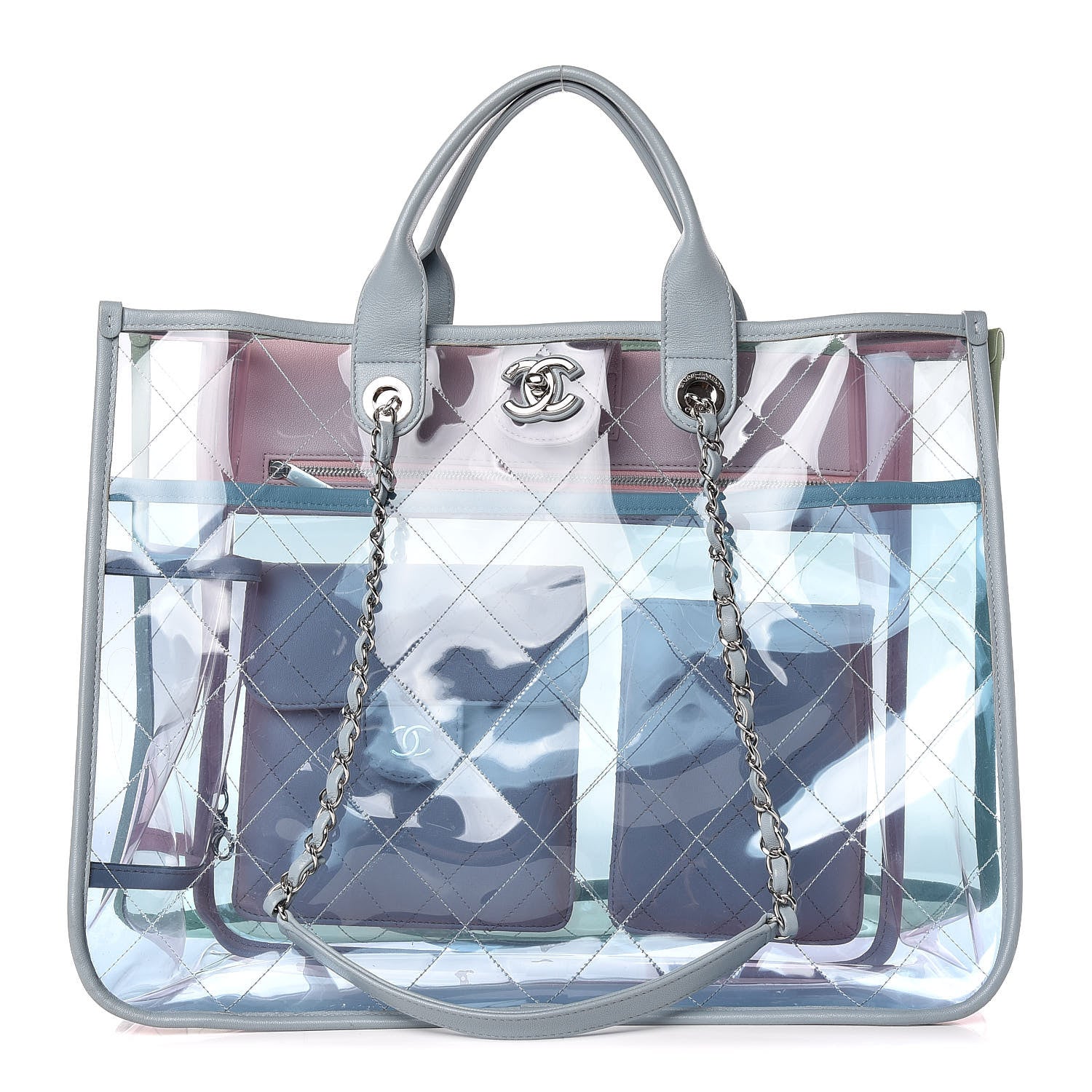 Chanel Lambskin PVC Quilted Medium Coco Splash Shopping Bag Blue Green Pink 1 of 10