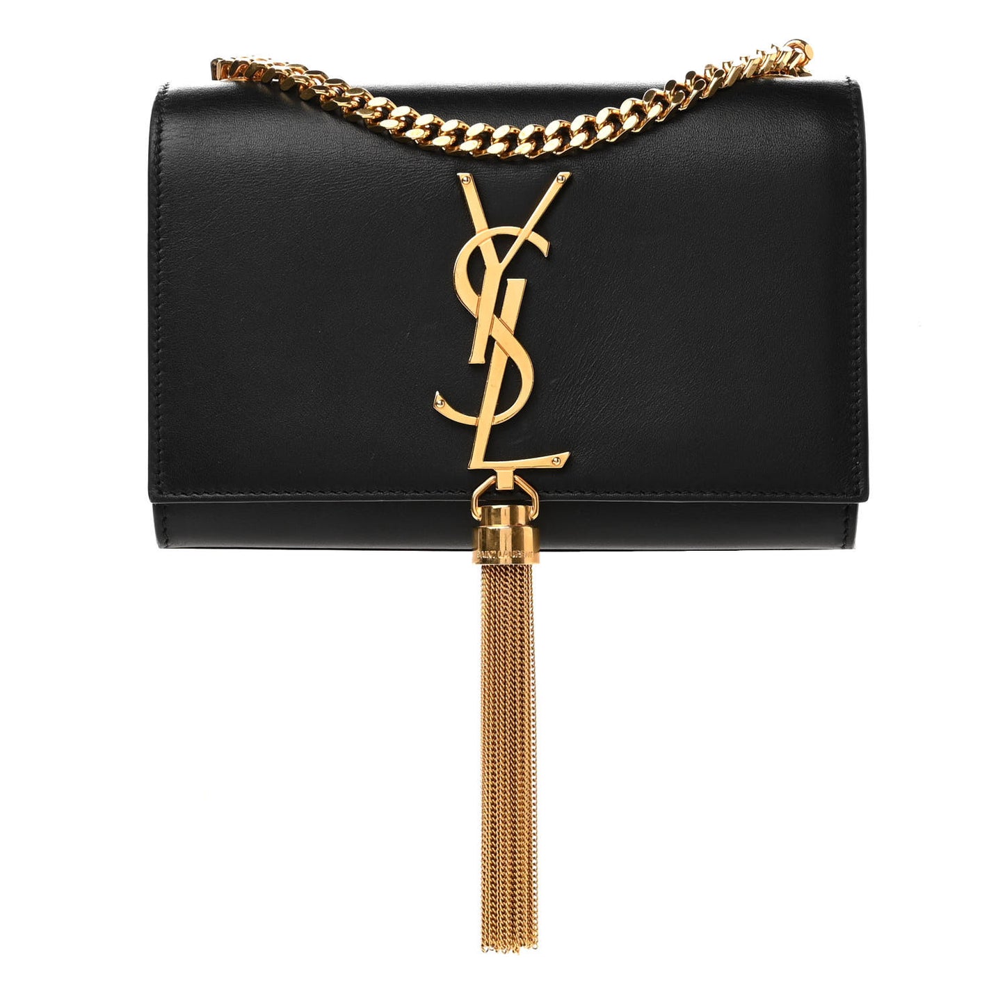 Calfskin Small Classic Monogram Kate Tassel Satchel Black