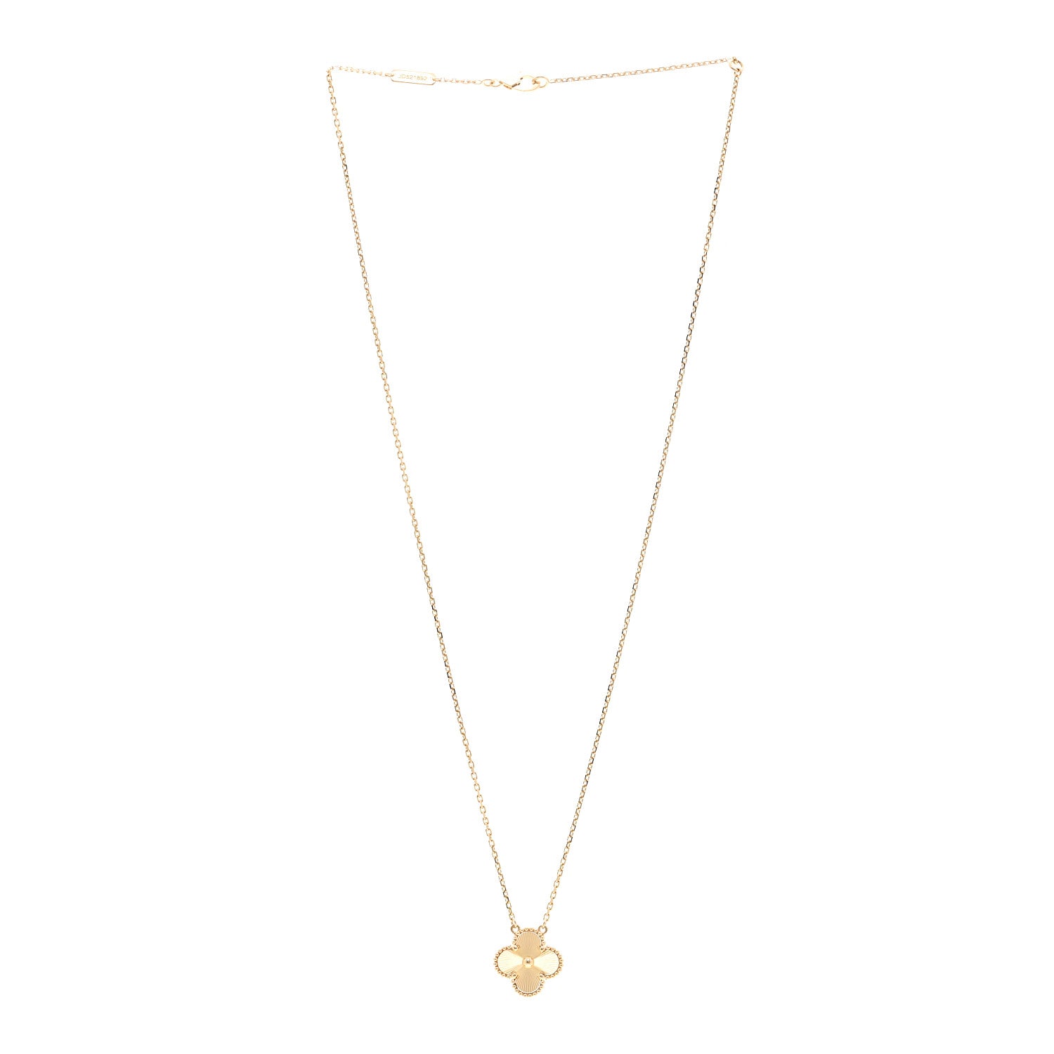 Van Cleef & Arpels 18K Yellow Gold Guilloché Vintage Alhambra Pendant Necklace 3 of 6