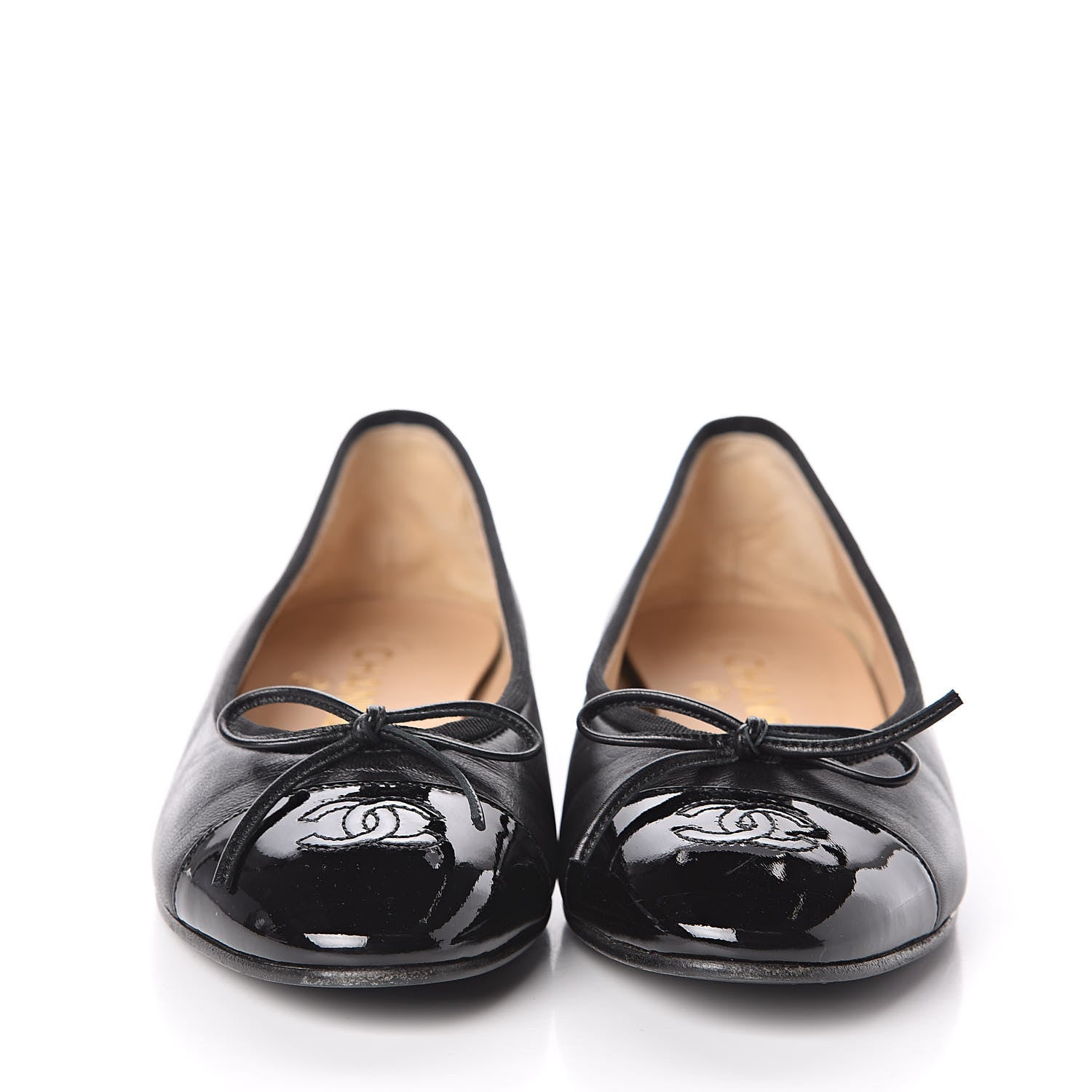 Chanel Lambskin Patent Cap Toe Ballerina Flats 38.5 Black 2 of 9
