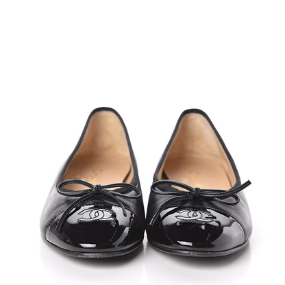Chanel Lambskin Patent Cap Toe Ballerina Flats 38.5 Black 2 of 9