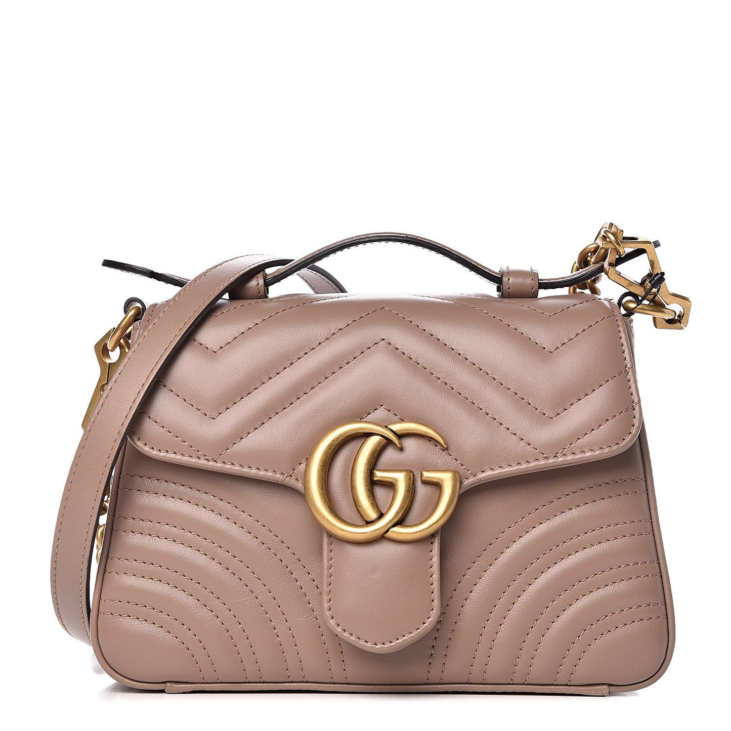 Calfskin Matelasse Mini GG Marmont Top Handle Shoulder Bag Porcelain Rose