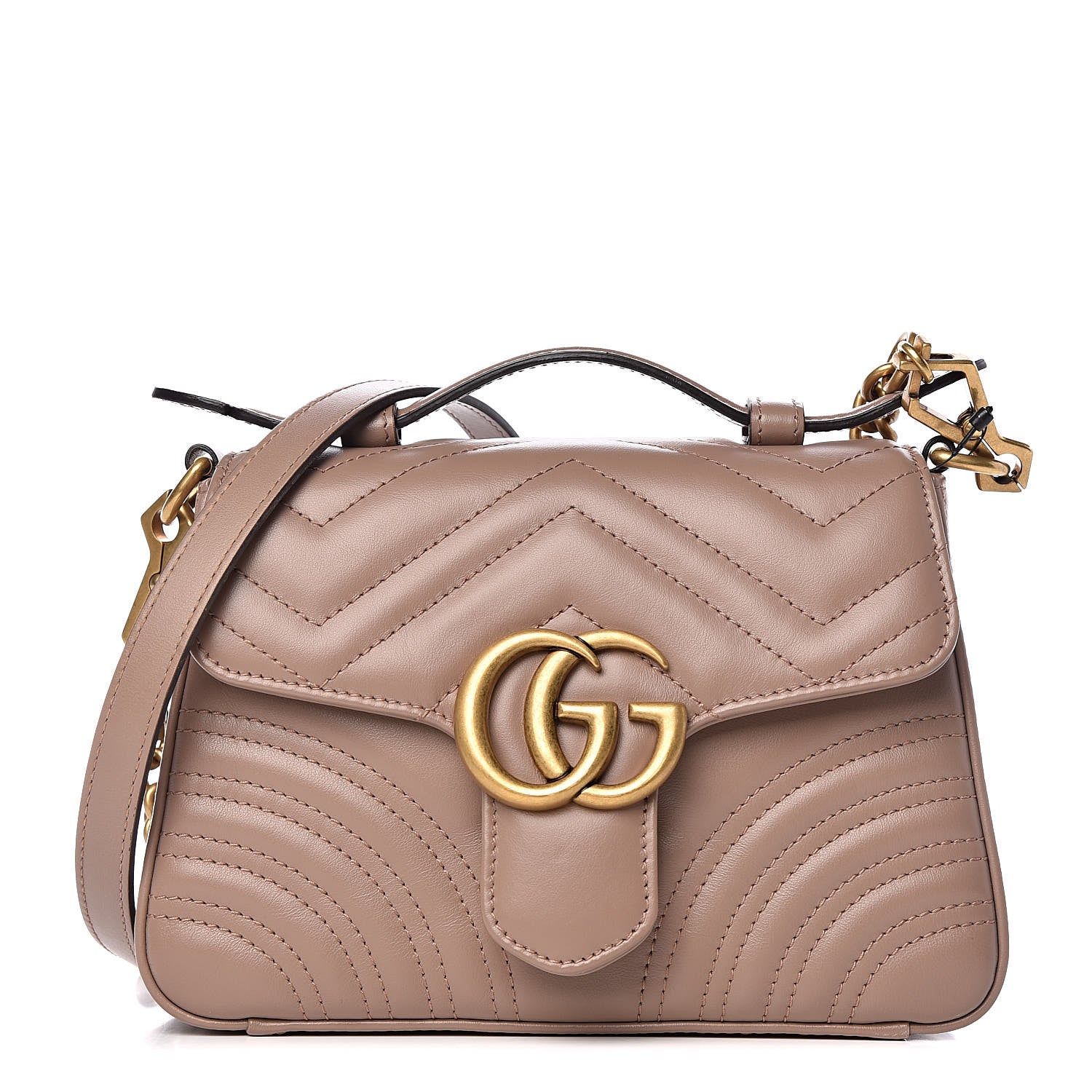 Gucci Calfskin Matelasse Mini GG Marmont Top Handle Shoulder Bag Porcelain Rose 1 of 10