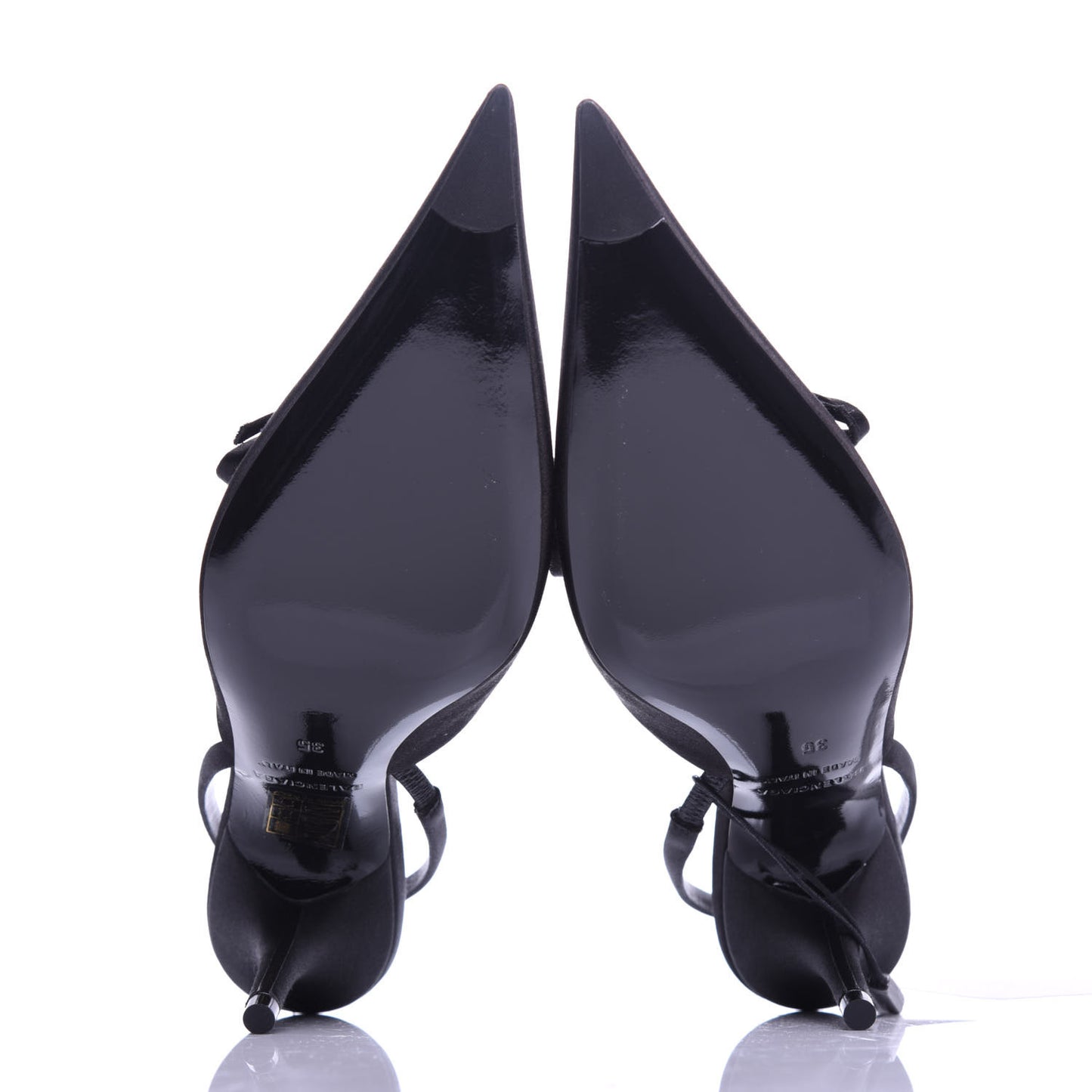 Satin Pointed Toe Knife Slingback Mules 35 Black