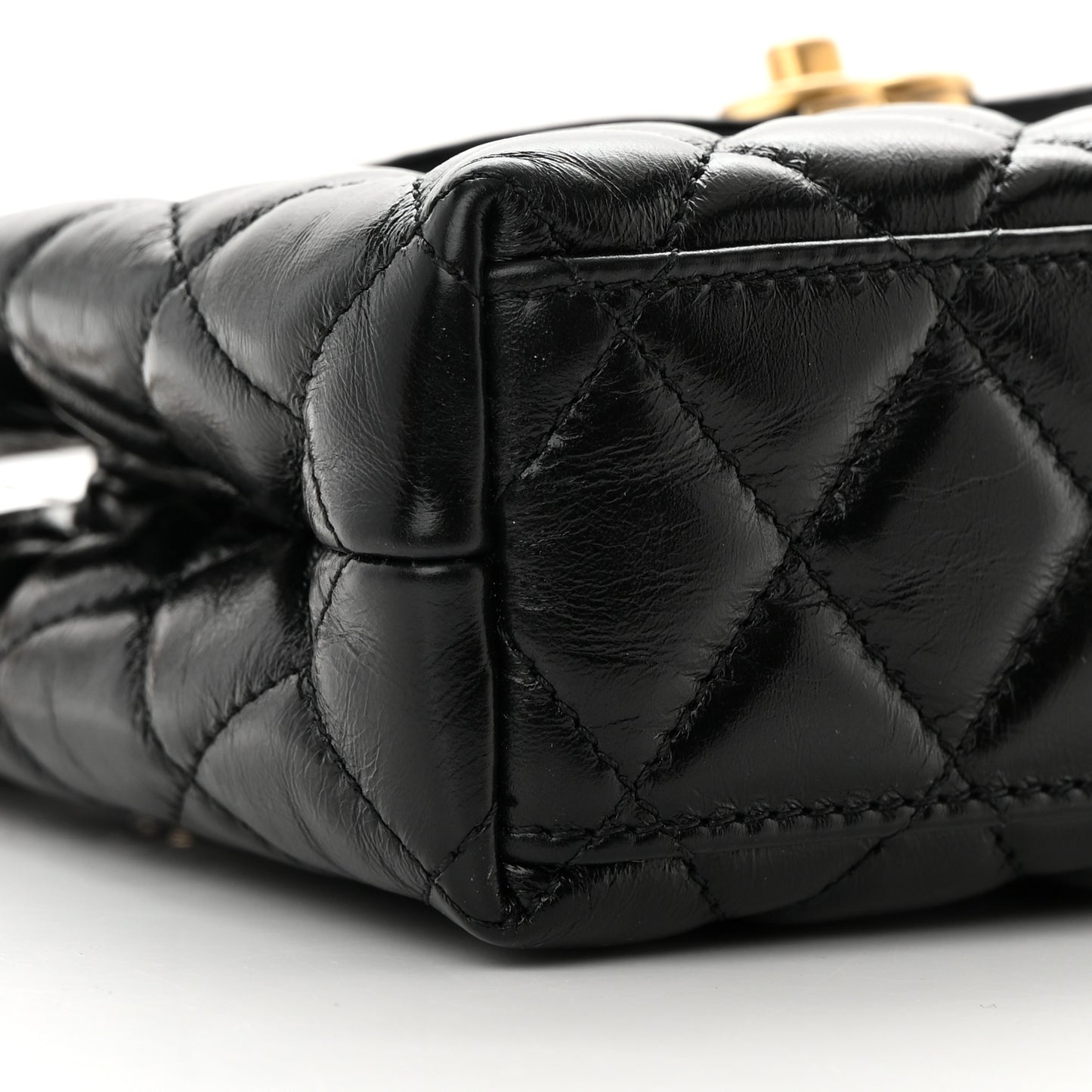 Shiny Aged Calfskin Quilted Nano Kelly Shopper Black