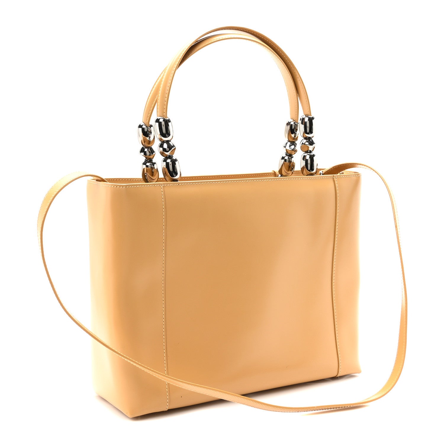 Christian Dior Patent Chrome Beaded Malice Tote Beige 3 of 10