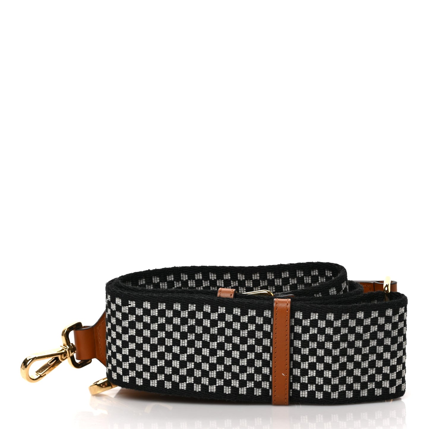 Ribbon Vitello King Logo Embossed Gingham Woven Adjustable Strap You Panna Black Cuoio