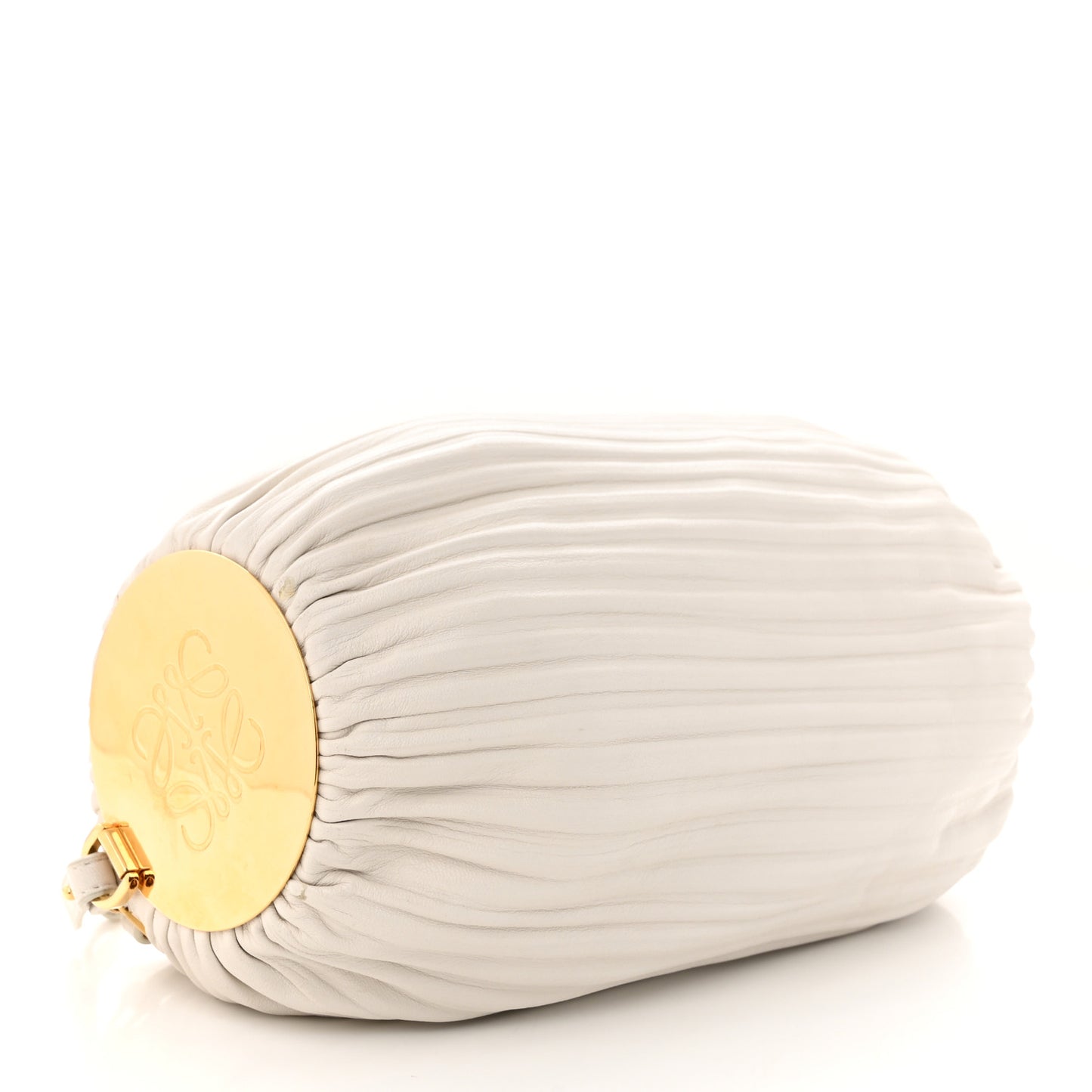Lambskin Pleated Bracelet Pouch Shoulder Bag White