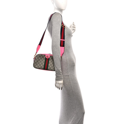 Gucci GG Supreme Monogram Textured Dollar Calfskin Web Ophidia Small Crossbody Bag Beige Ebony Fuchsia 2 of 10