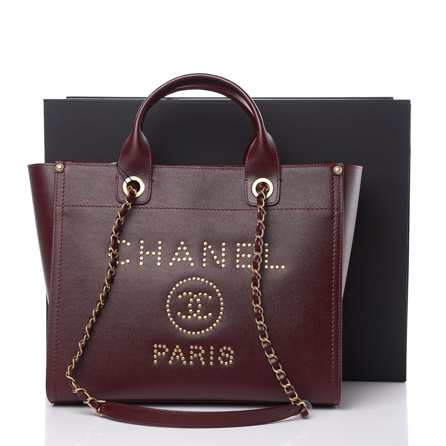 Caviar Small Studded Deauville Tote Burgundy