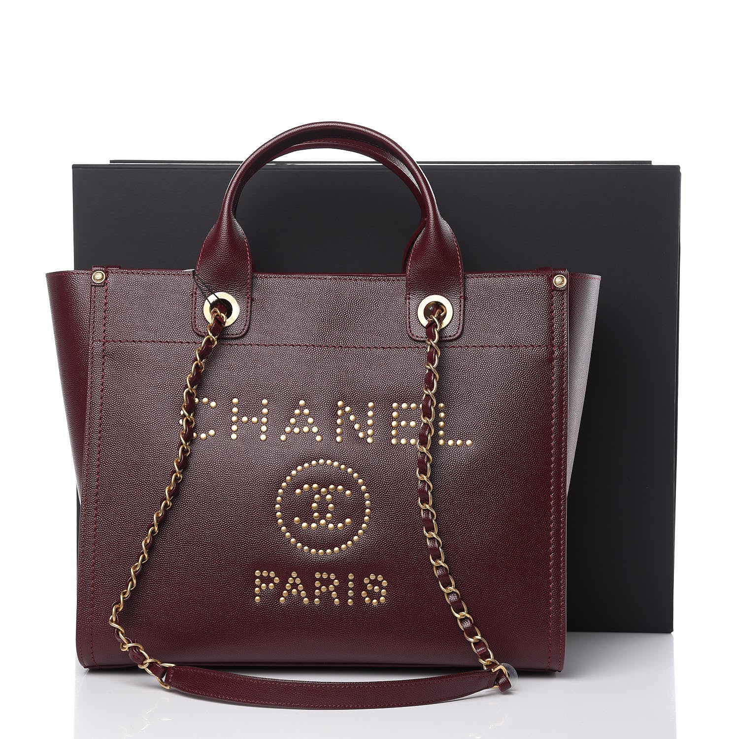 Chanel Caviar Small Studded Deauville Tote Burgundy 11 of 11