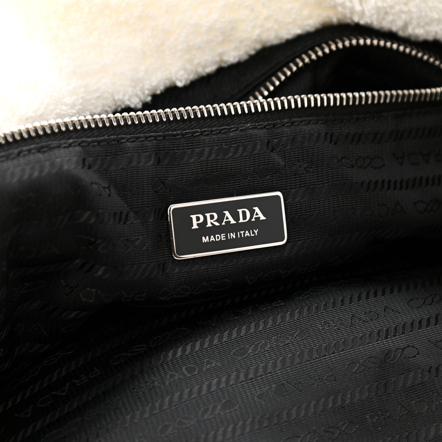 Terry Cloth Tote Bag White Black