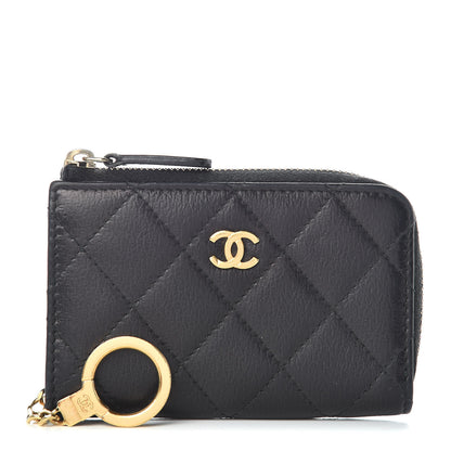 Chanel Letter Calfskin Embossed Quilted Key Holder Case Black 1 of 7