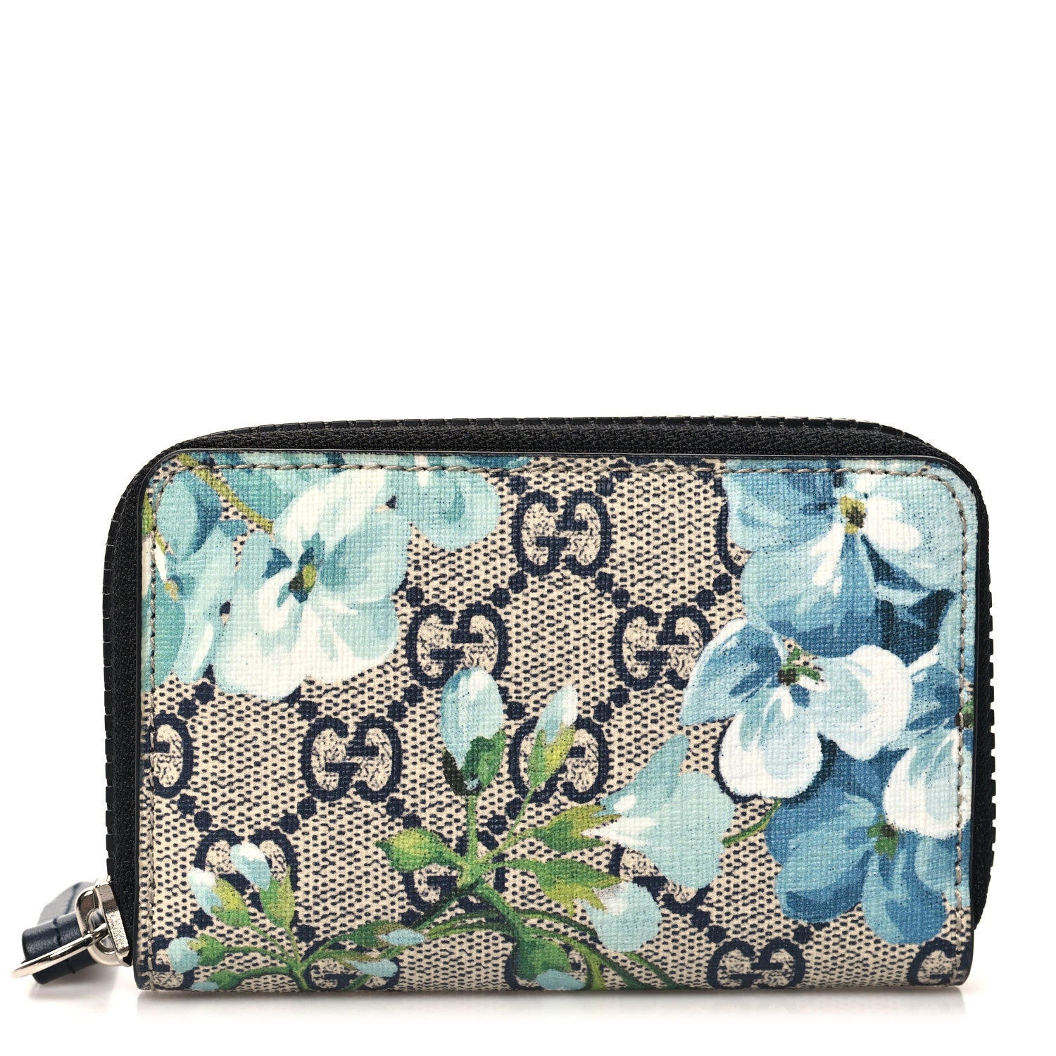 Gucci GG Supreme Monogram Blooms Zip Around Card Case Wallet Beige Blue Navy 1 of 6