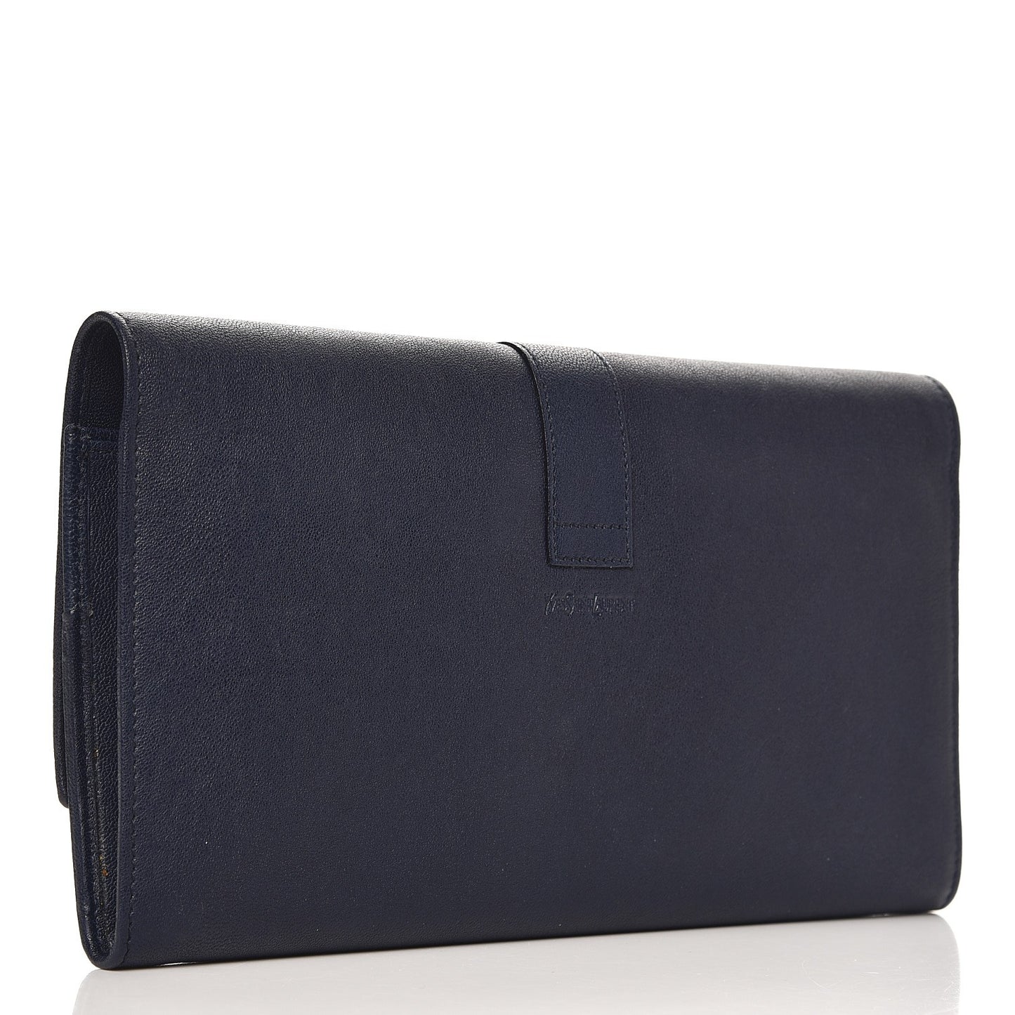 Calfskin Classic Y Document Case Clutch Navy Blue