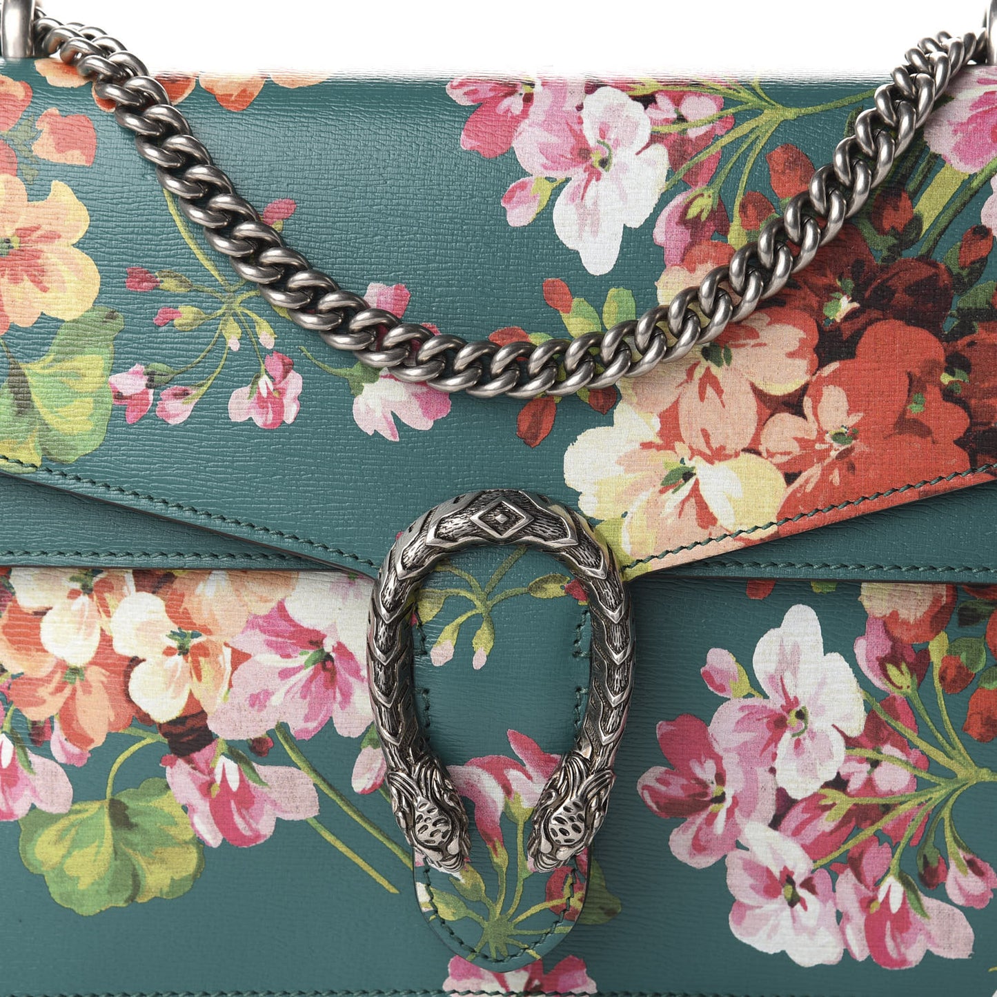 Calfskin Blooms Print Medium Dionysus Shoulder Bag Bright Emerald Multicolor