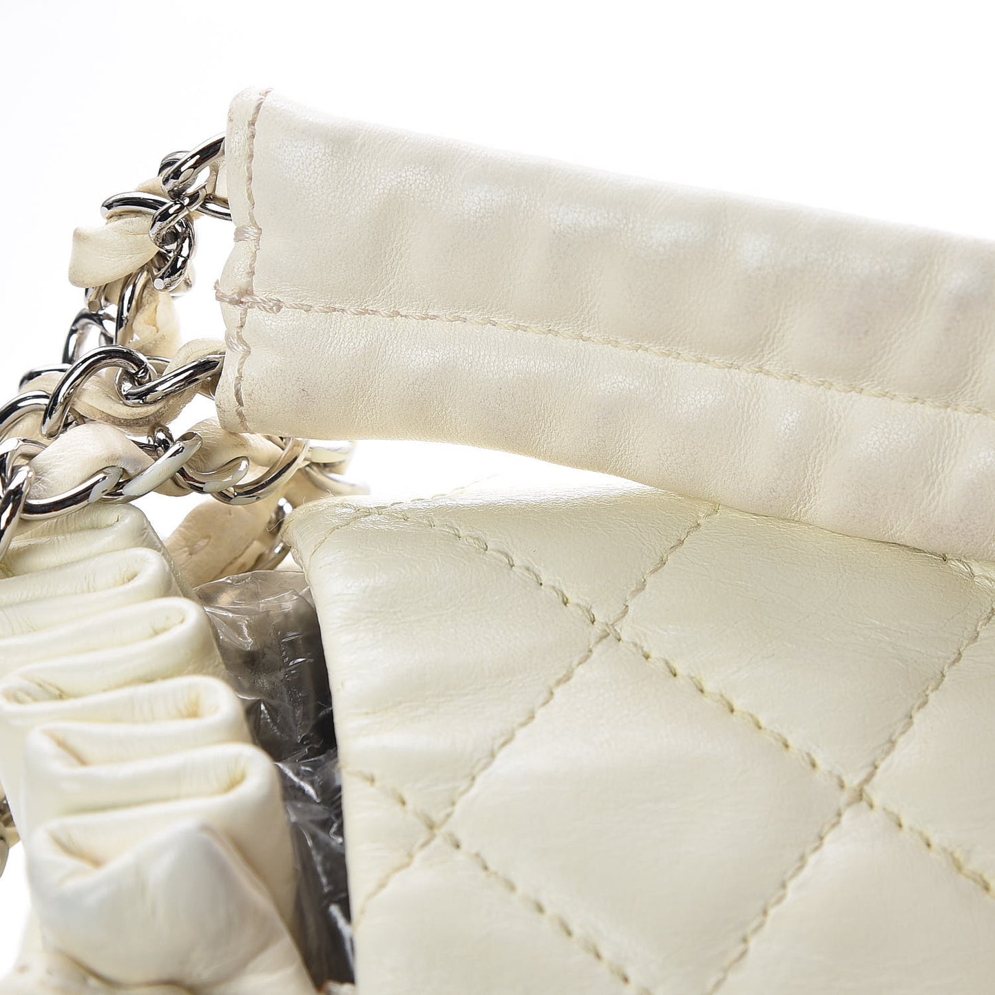 Lambskin Quilted Small Accordion Flap White