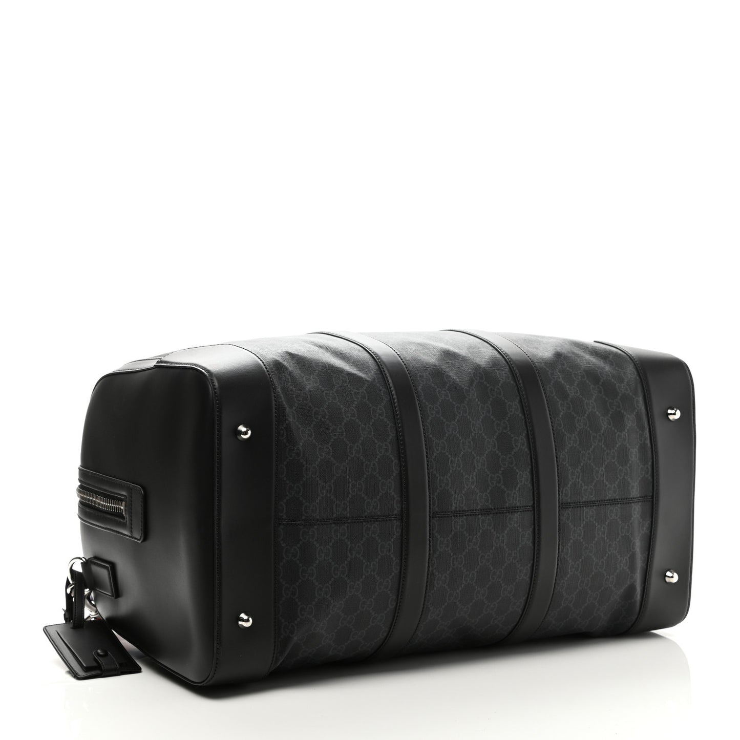 Soft GG Supreme Monogram Appia Calfskin Web Large Carry On Duffle Bag Black Grey