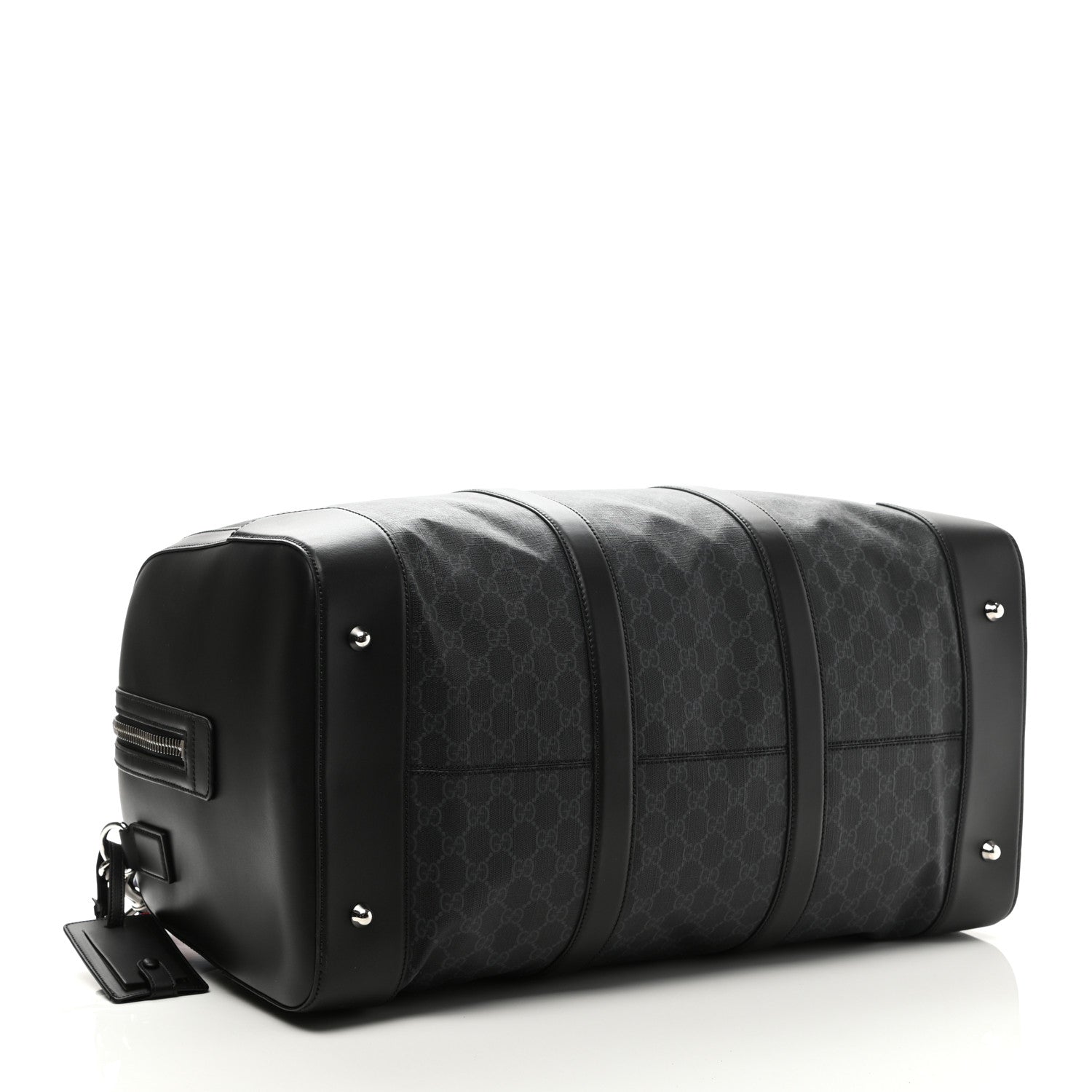 Gucci Soft GG Supreme Monogram Appia Calfskin Web Large Carry On Duffle Bag Black Grey 4 of 11