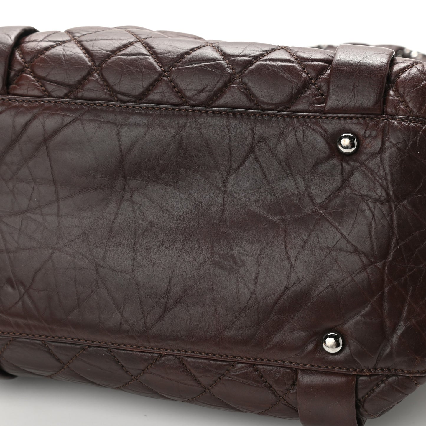 Distressed Lambskin Vintage Ligne Lady Braid Tote Brown