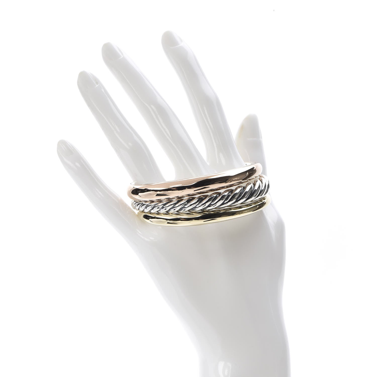 David Yurman Sterling Silver Bronze Pure Form Three-Row Cuff Bracelet 2 of 4