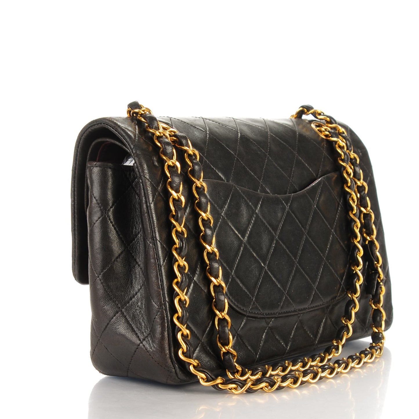 Lambskin Quilted Medium Double Flap Black