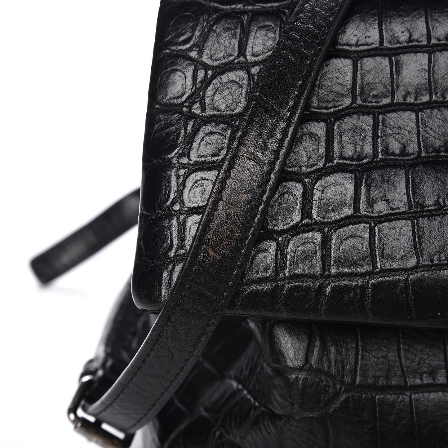 Calfskin Crocodile Embossed Medium West Hollywood Monogram Fold-Over Black