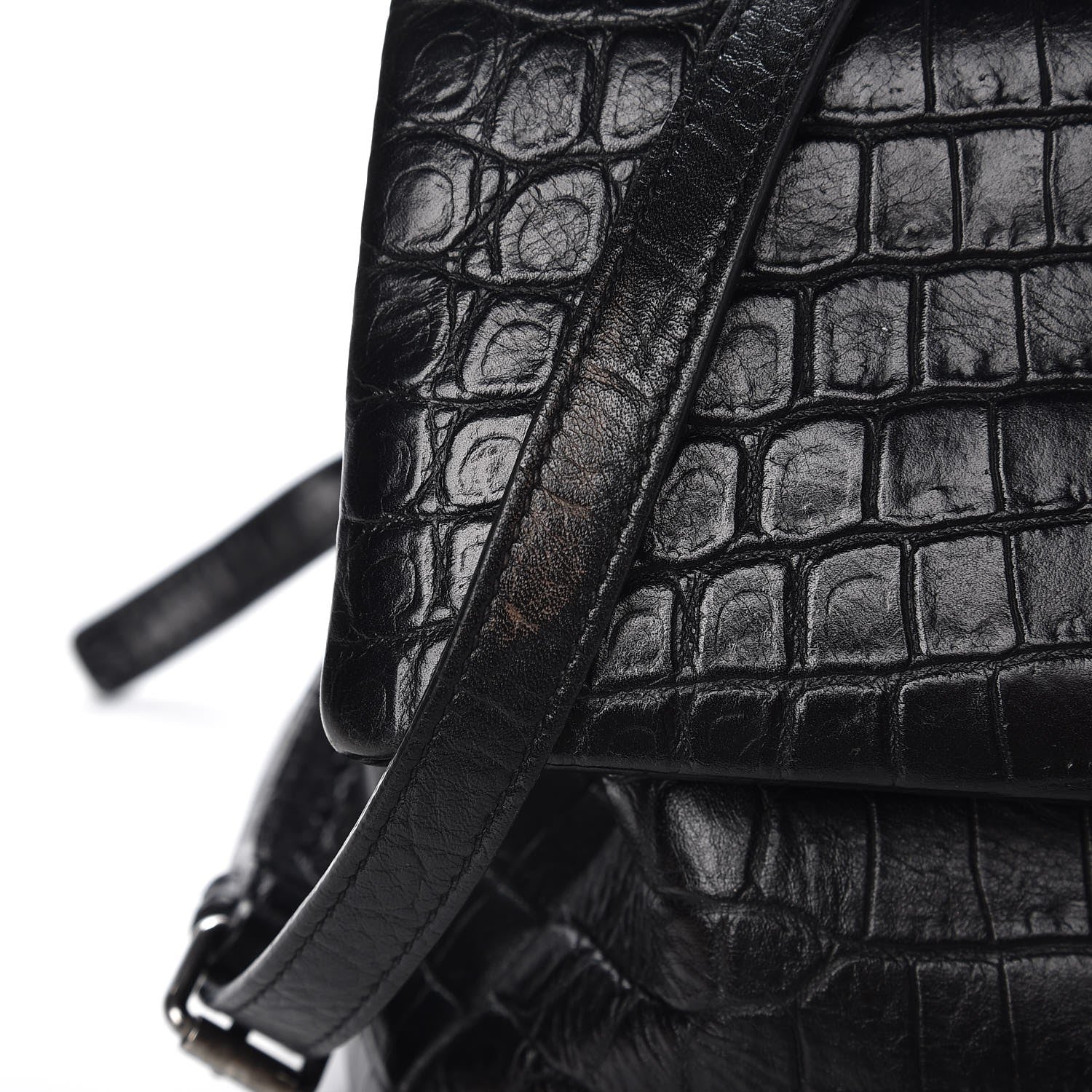 Saint Laurent Calfskin Crocodile Embossed Medium West Hollywood Monogram Fold-Over Black 8 of 8
