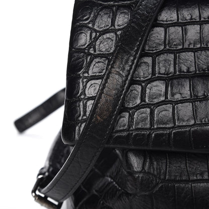 Saint Laurent Calfskin Crocodile Embossed Medium West Hollywood Monogram Fold-Over Black 8 of 8