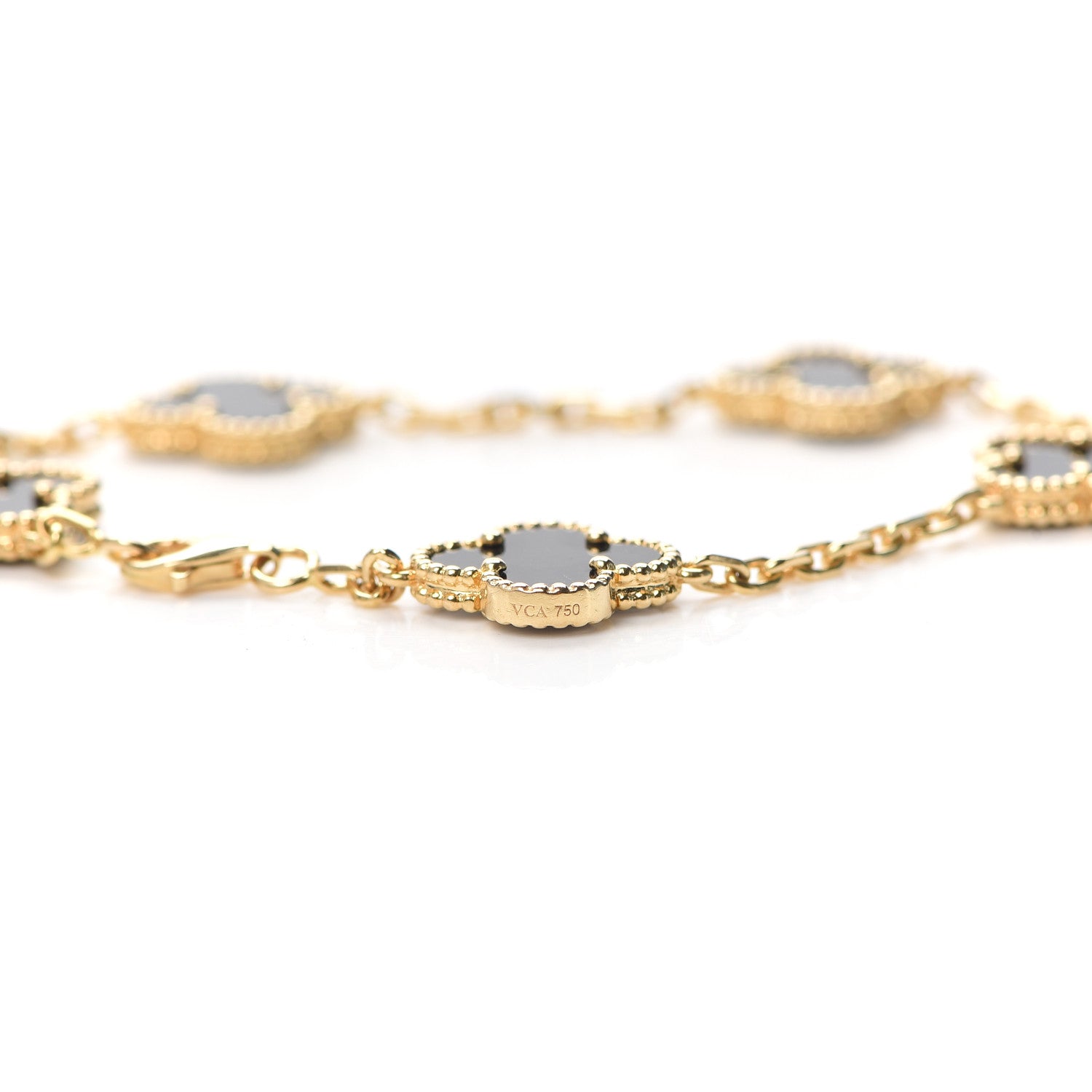 Van Cleef & Arpels 18K Yellow Gold Black Onyx 5 Motifs Vintage Alhambra Bracelet 4 of 5