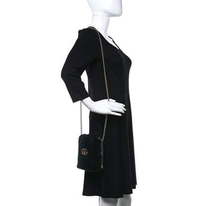 Gucci Velvet Matelasse Mini GG Marmont 2.0 Bucket Bag Dark Green 2 of 8
