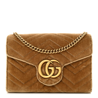 Gucci Velvet Matelasse GG Marmont Chain Wallet Taupe 1 of 11