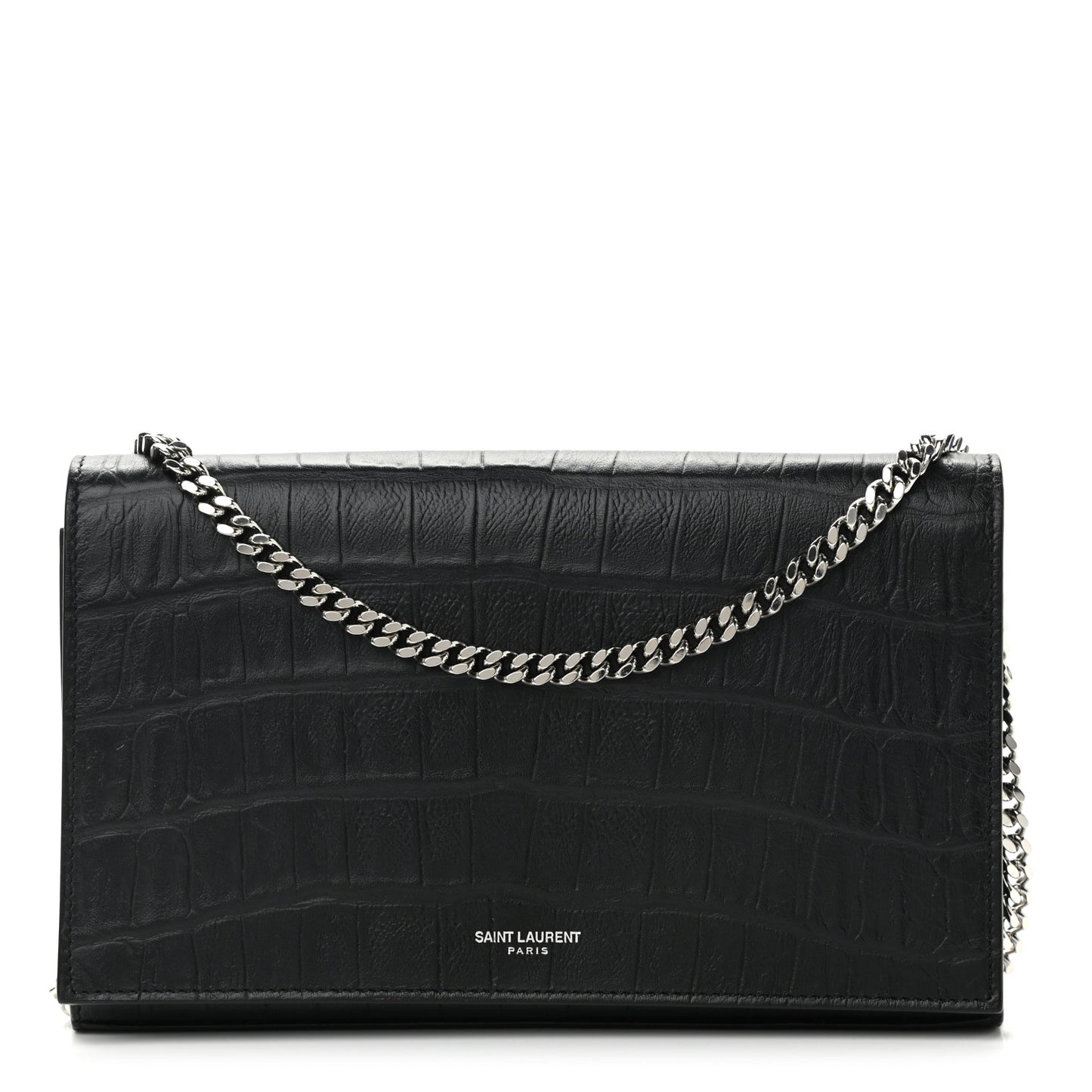 Lambskin Crocodile Embossed Classic Paris Chain Wallet Black