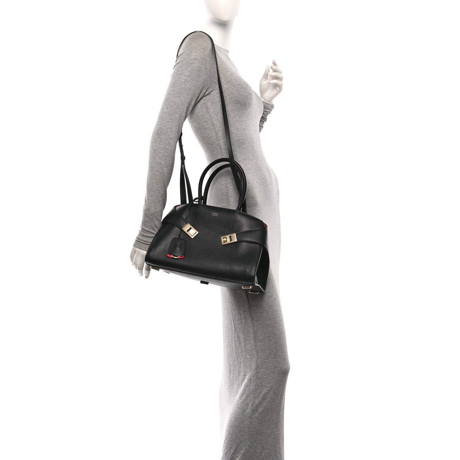 Salvatore Ferragamo Calfskin Small Hug Bag Black Flame Red 2 of 10