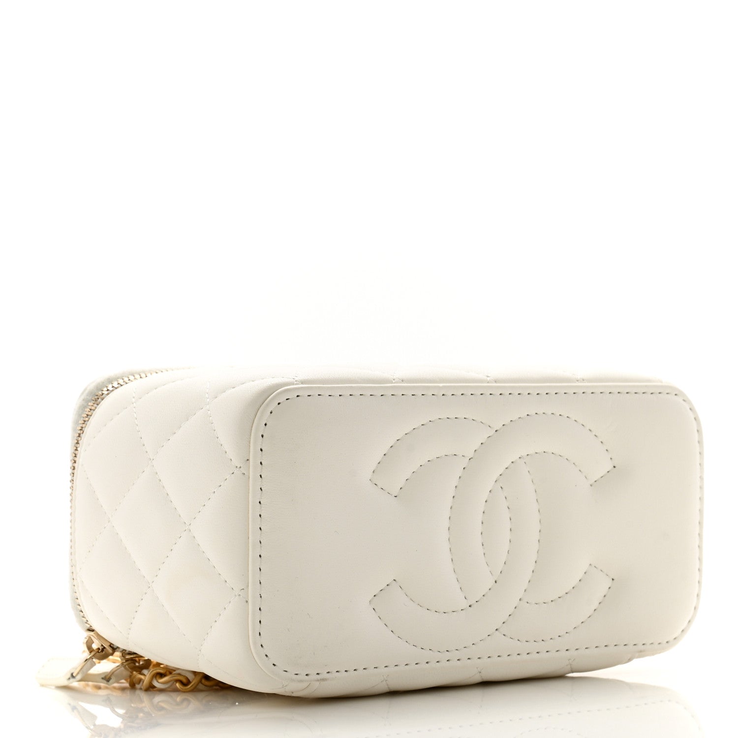 Chanel Lambskin Quilted Pearl Crush Small Vanity Case With Chain White 4 of 13
