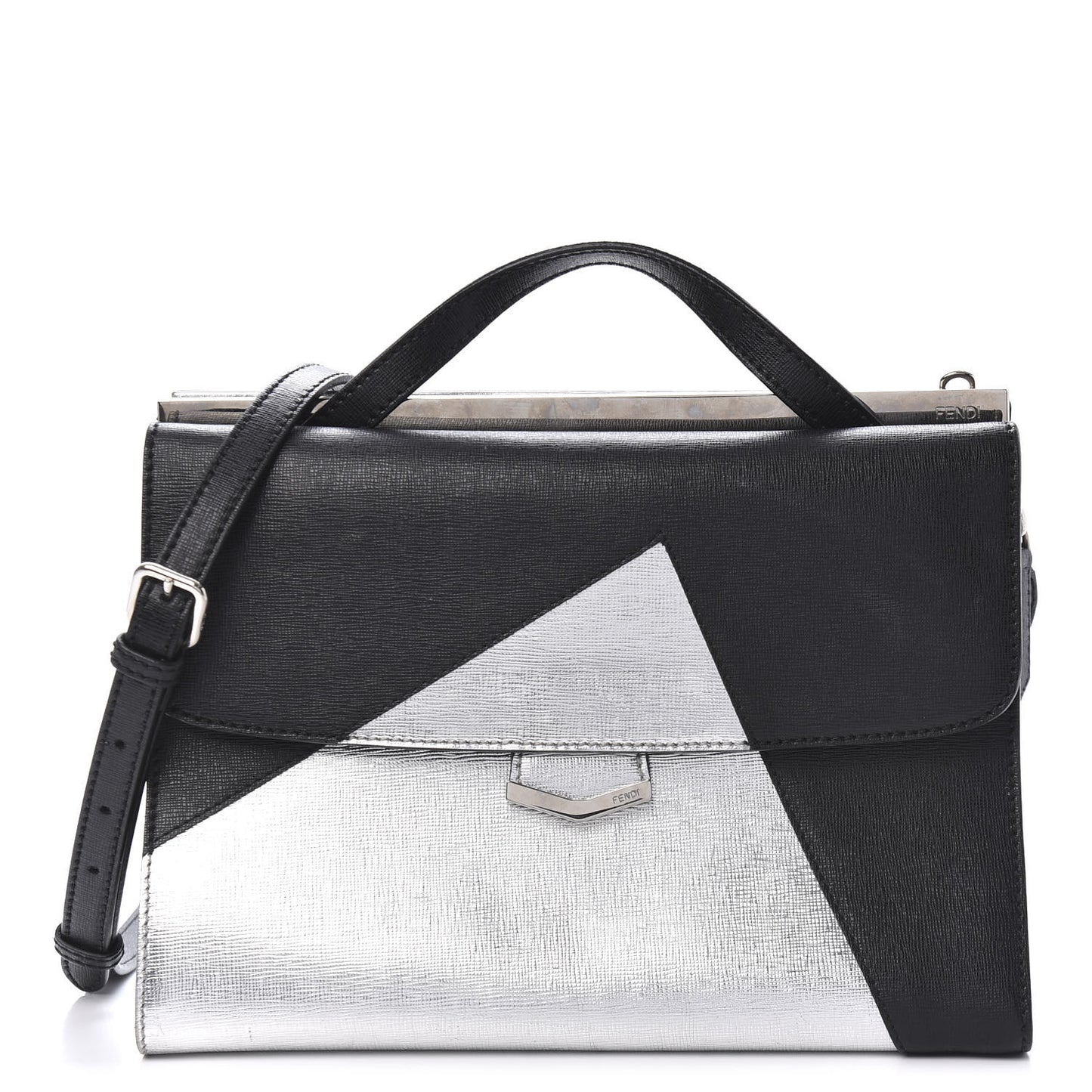 Vitello Elite Bi-Color Demi Jour Shoulder Bag Black Silver