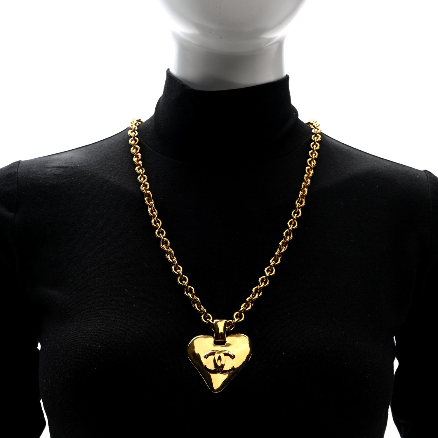 Chanel CC Heart Chain Pendant Necklace Gold 2 of 5