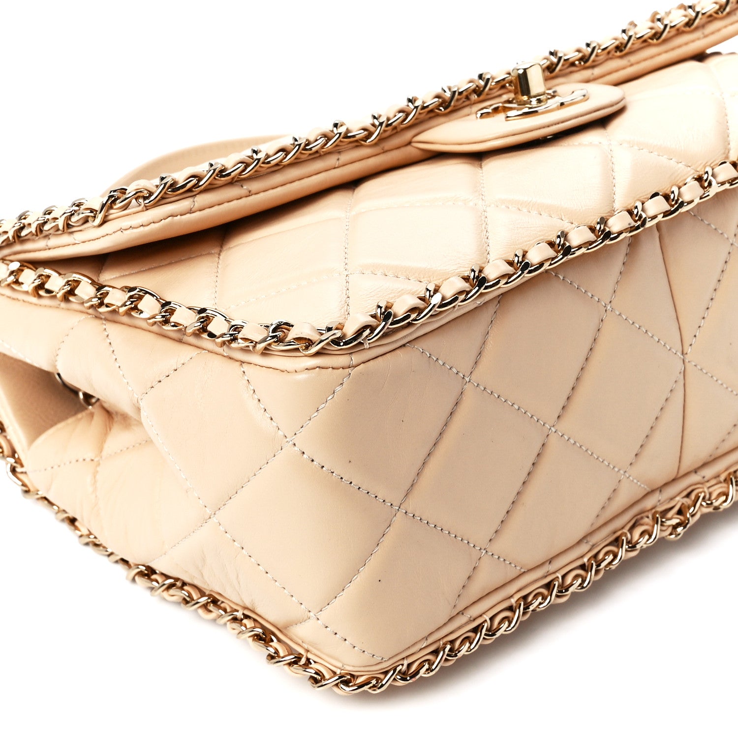 Chanel Crumpled Calfskin Medium Chain All Over Flap Beige 11 of 12