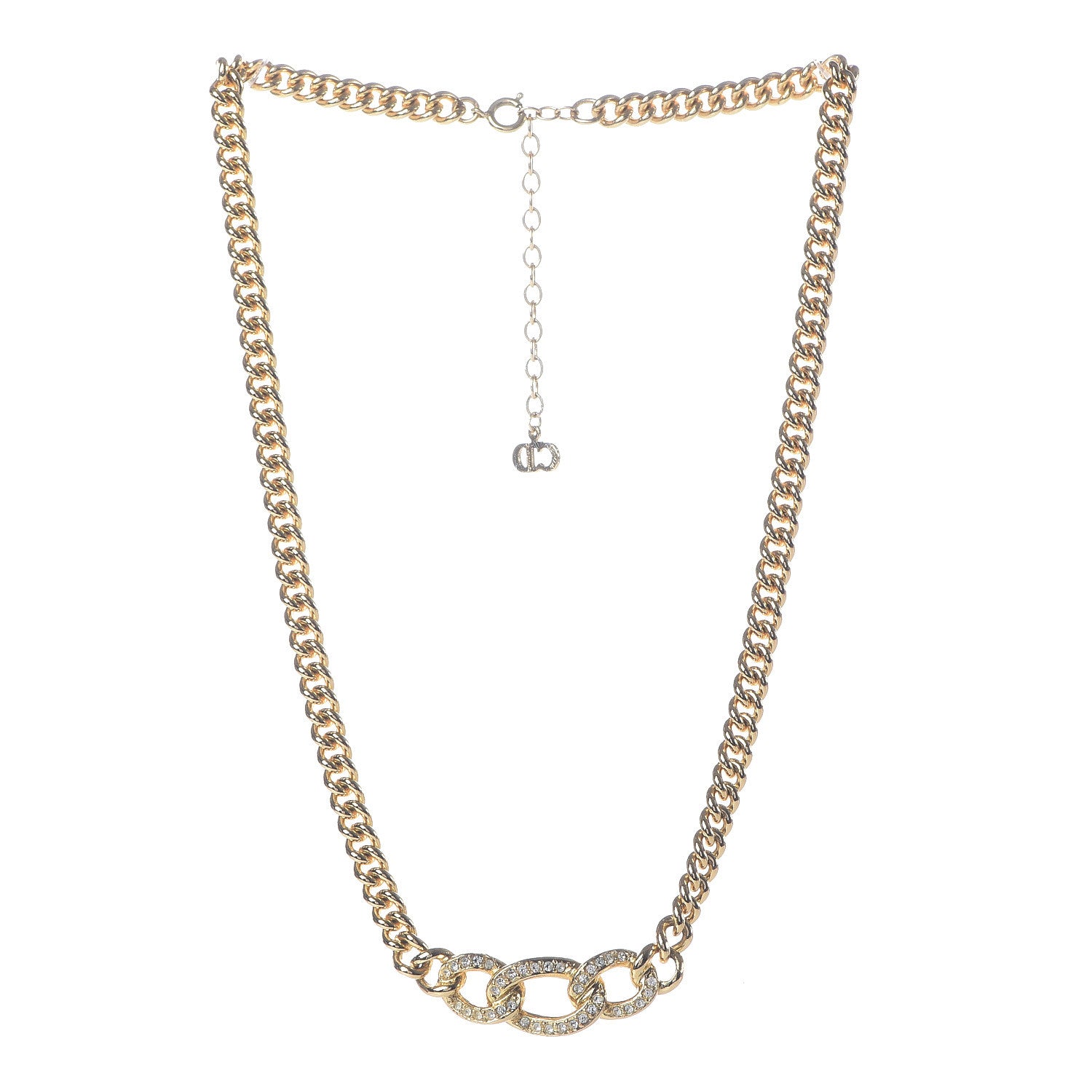 Christian Dior Crystal Interlocking Necklace Gold 3 of 8