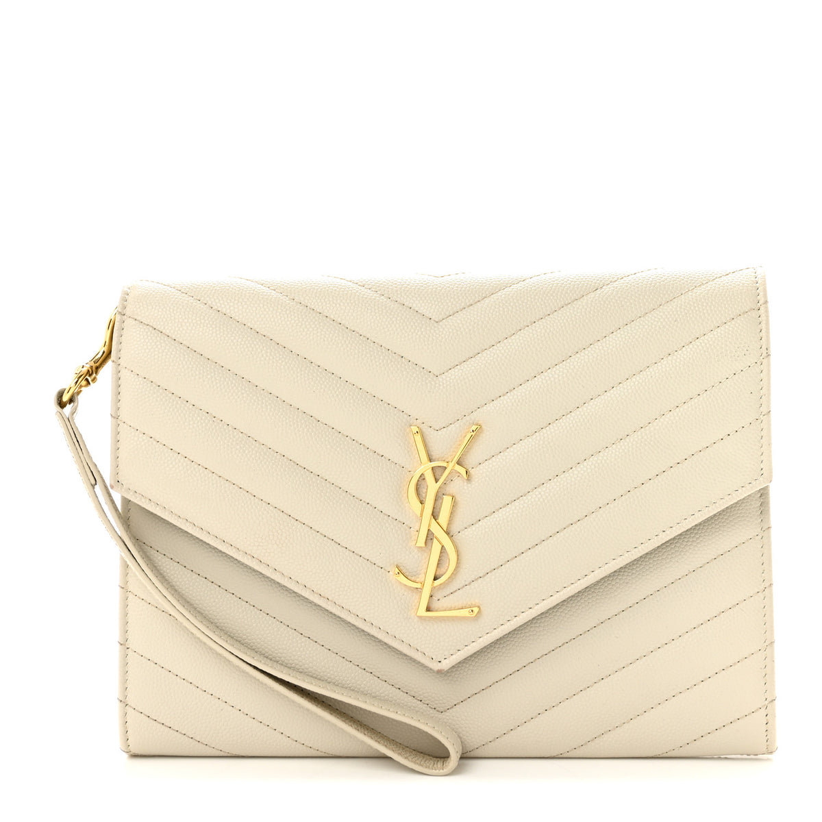 Grain De Poudre Matelasse Chevron Monogram Envelope Clutch Crema Soft