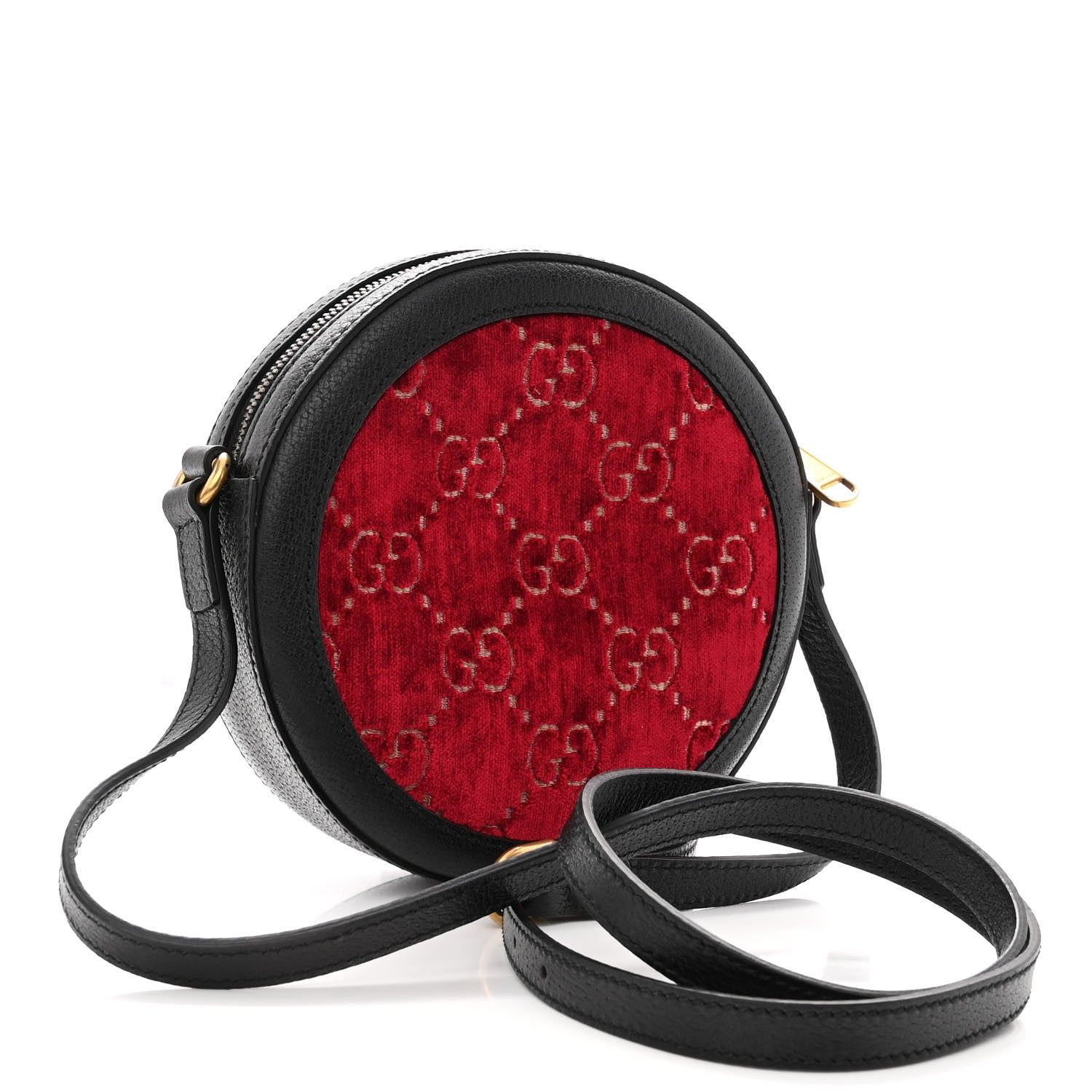 Gucci Velvet GG Monogram Textured Calfskin Round Shoulder Bag Red Cipria Black 4 of 11