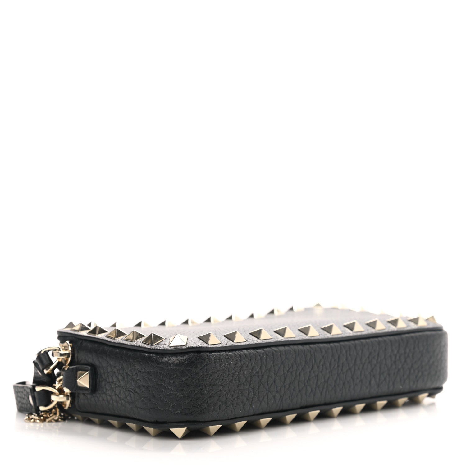 Valentino Garavani Pebbled Calfskin Rockstud Chain Pouch Shoulder Bag Black 3 of 10