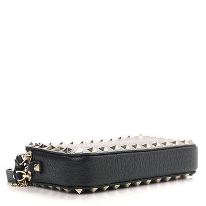 Valentino Garavani Pebbled Calfskin Rockstud Chain Pouch Shoulder Bag Black 3 of 10