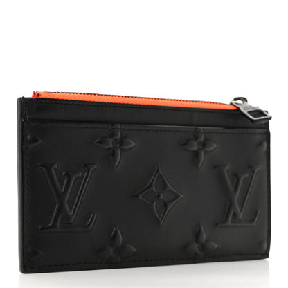 Louis Vuitton Calfskin Debossed Monogram Coin Card Holder Black 3 of 6